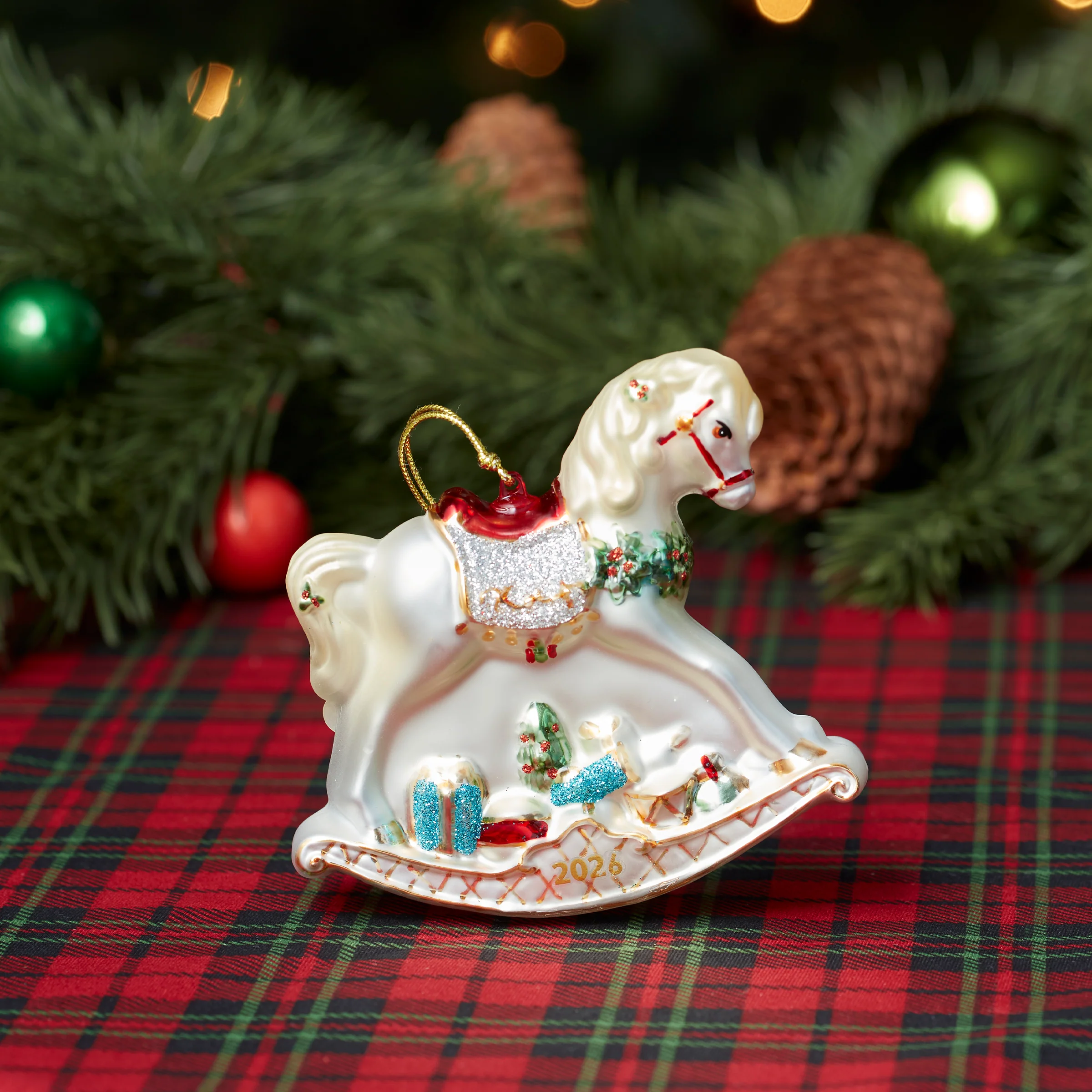 2026 Retro Blown Glass Baby's 1st Rocking Horse Ornament - Image 2