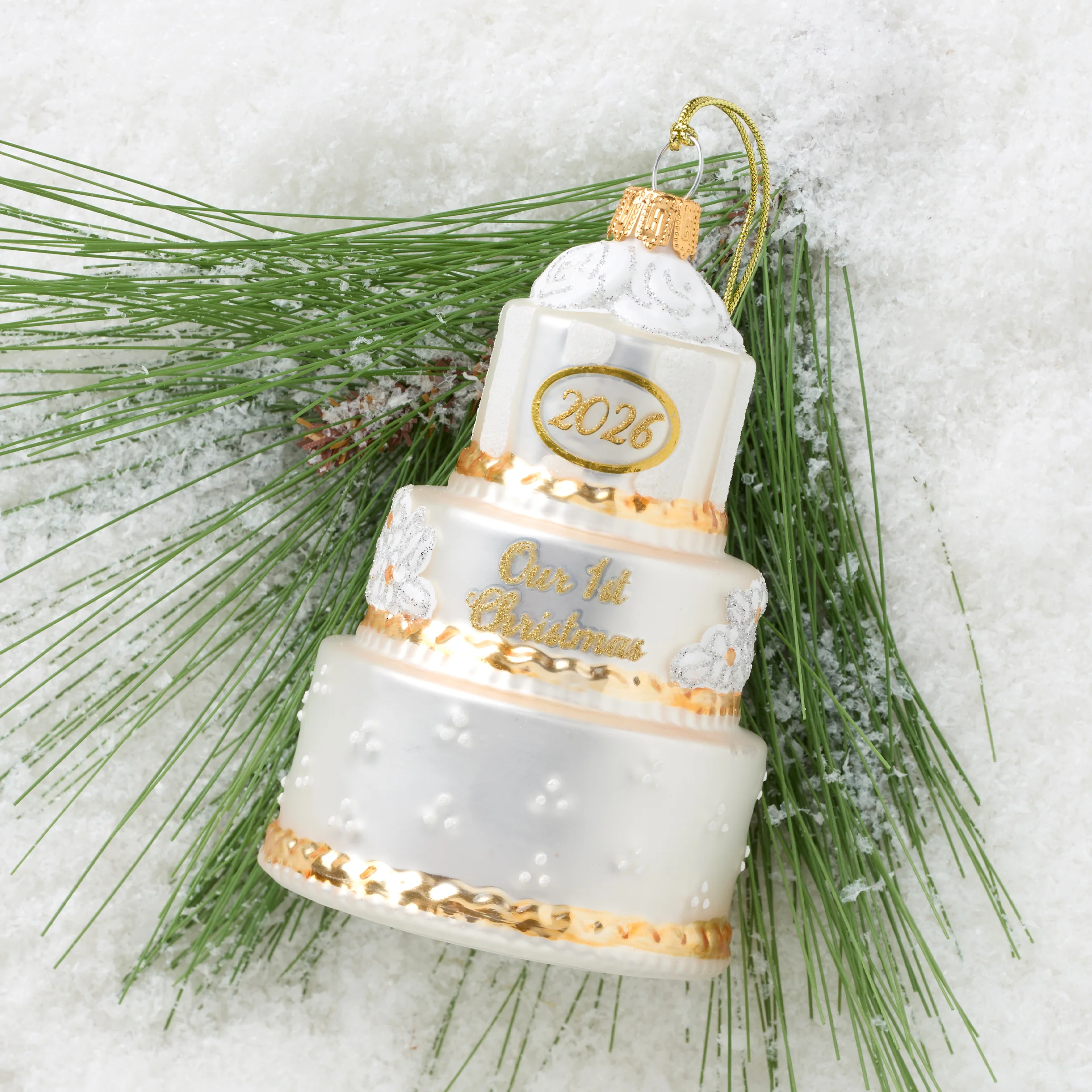 2026 Retro Blown Glass Our 1st Christmas Wedding Ornament - Image 3