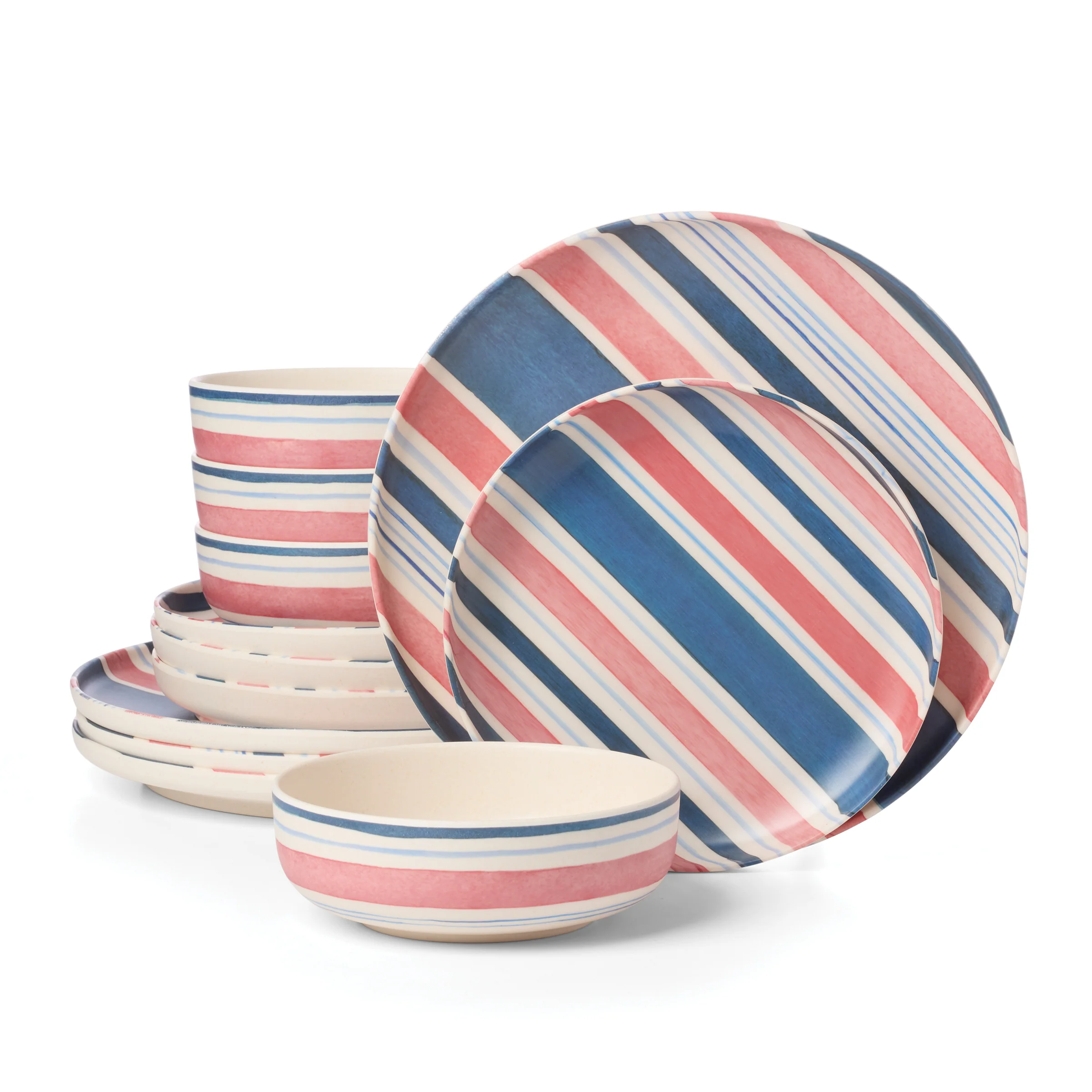 24 Seven Melamine Stripe 12-Piece Dinnerware Set