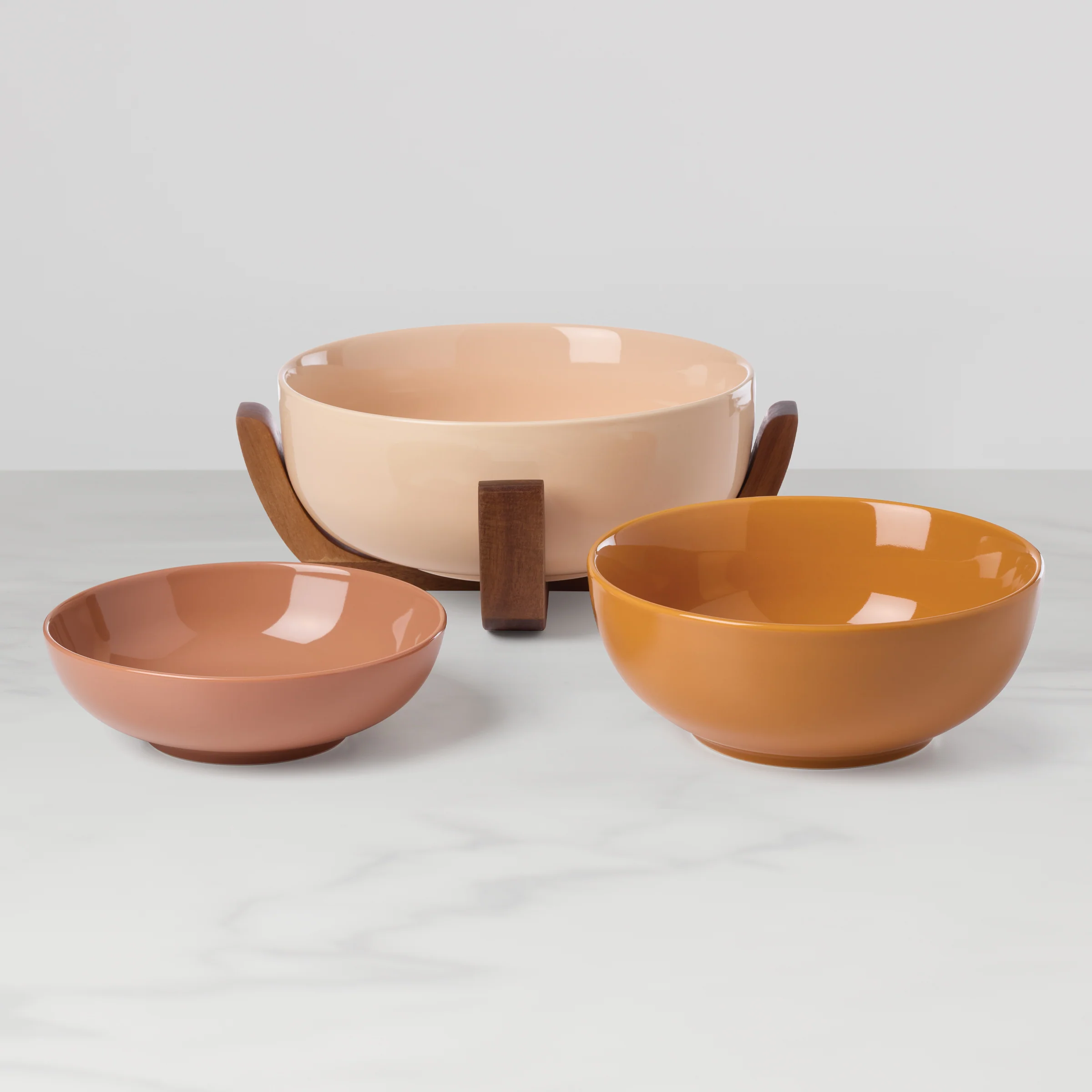 24 Seven Sunbaked 3-Piece Nesting Bowl Set with Wood Stand - Image 2