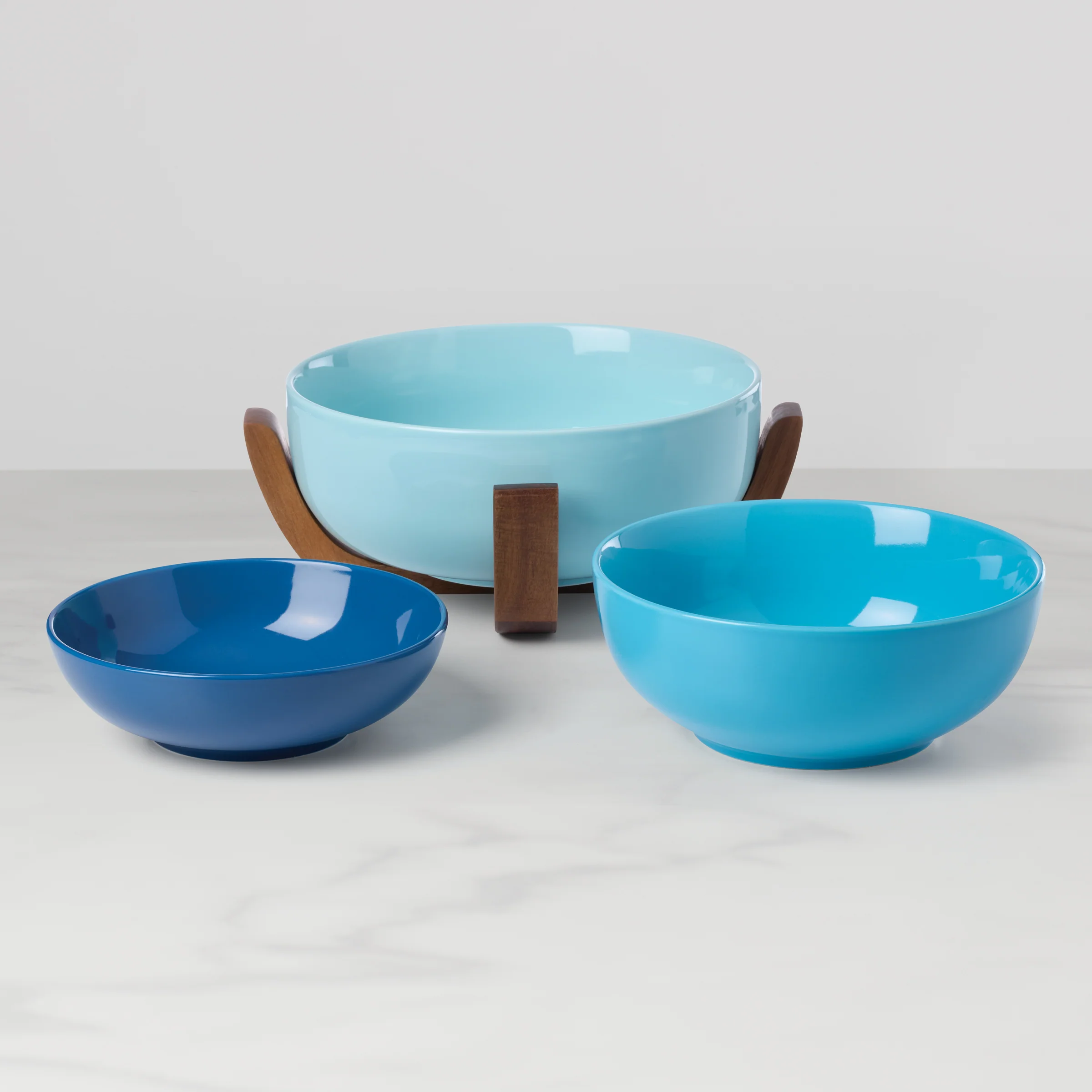 24 Seven Turquoise 3-Piece Nesting Bowl Set with Wood Stand - Image 2