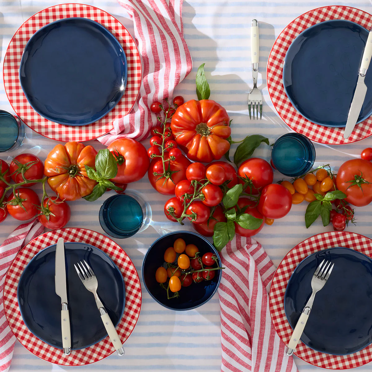 Gingham Red Dinner Plates, Set of 4 - Image 6