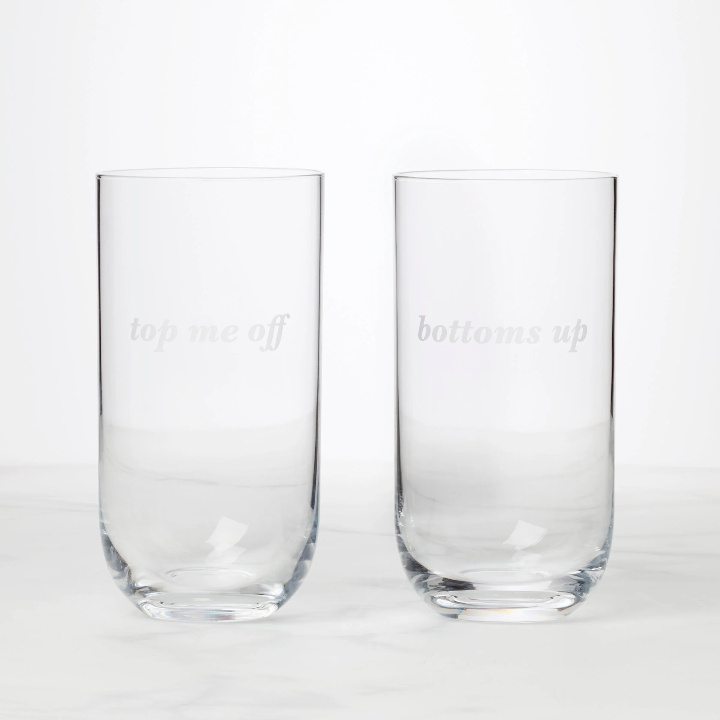 Bottoms Up & Top Me Off Highball Glasses, Set of 2