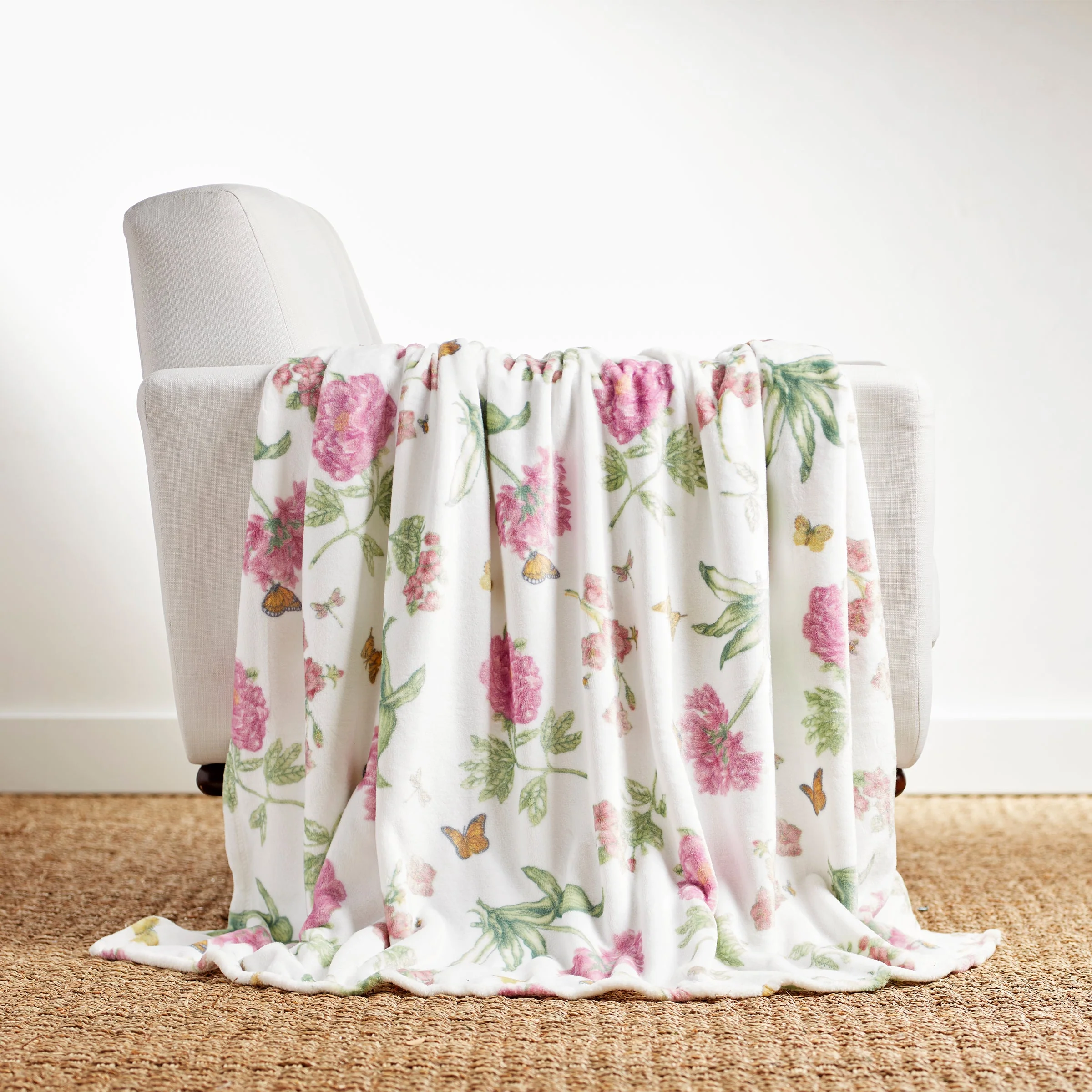 Butterfly Meadow Bloom Pink Throw Blanket - Image 2
