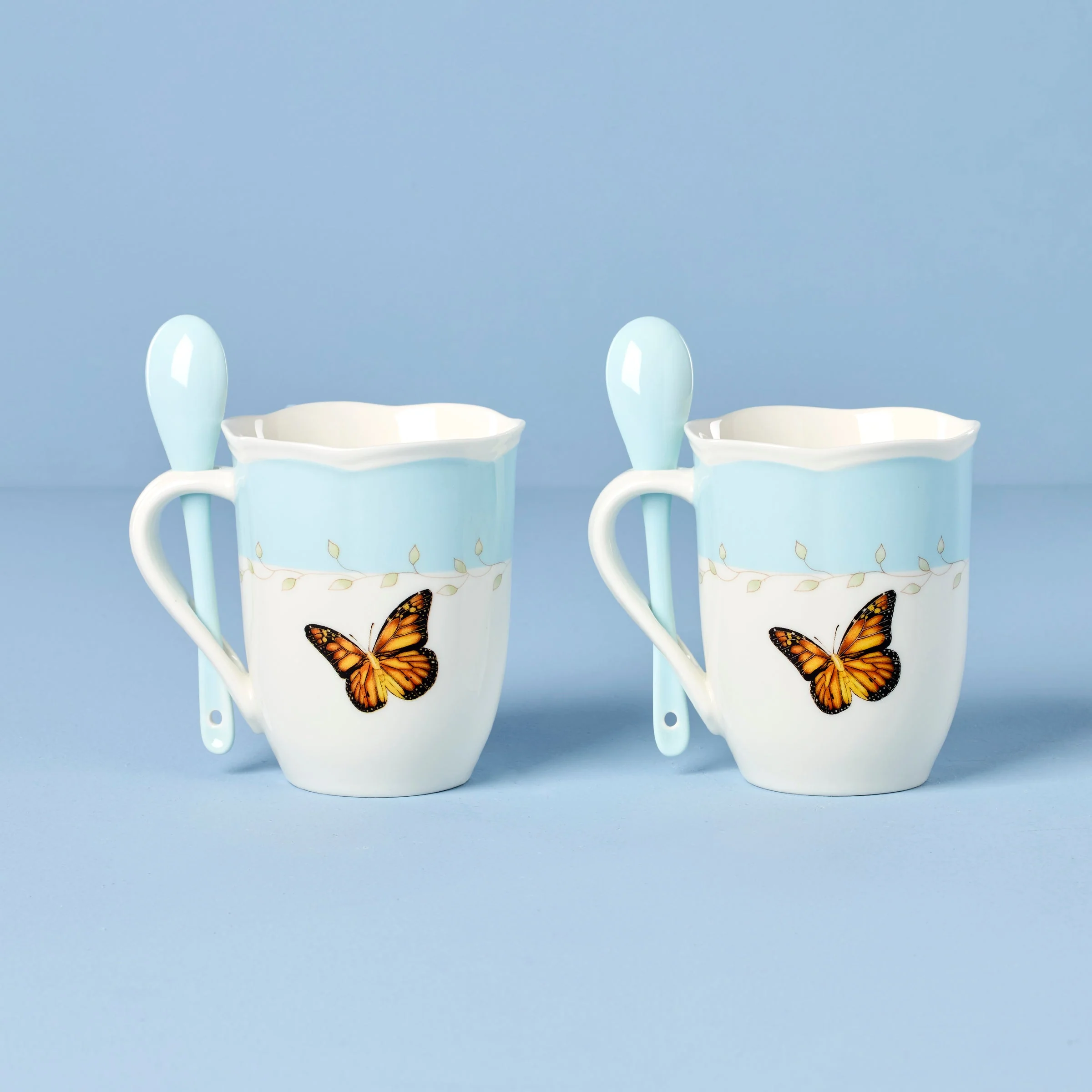 Butterfly Meadow Blue Mugs with Spoons, Set of 2 - Image 2
