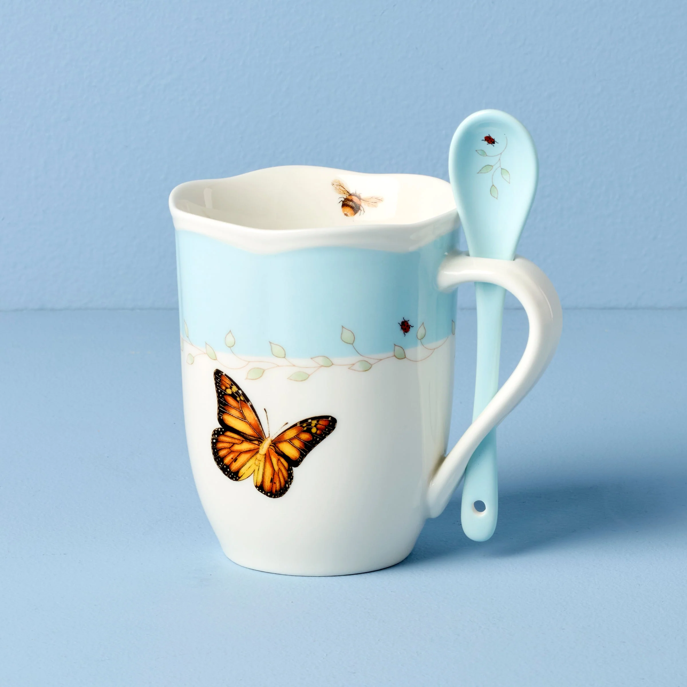 Butterfly Meadow Blue Mugs with Spoons, Set of 2 - Image 3