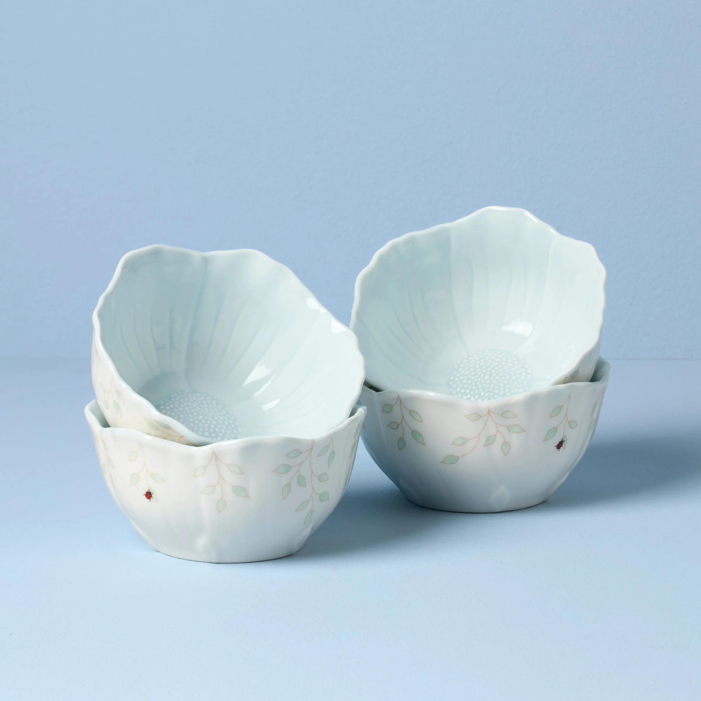 Butterfly Meadow Floral Blue Dessert Bowls, Set of 4