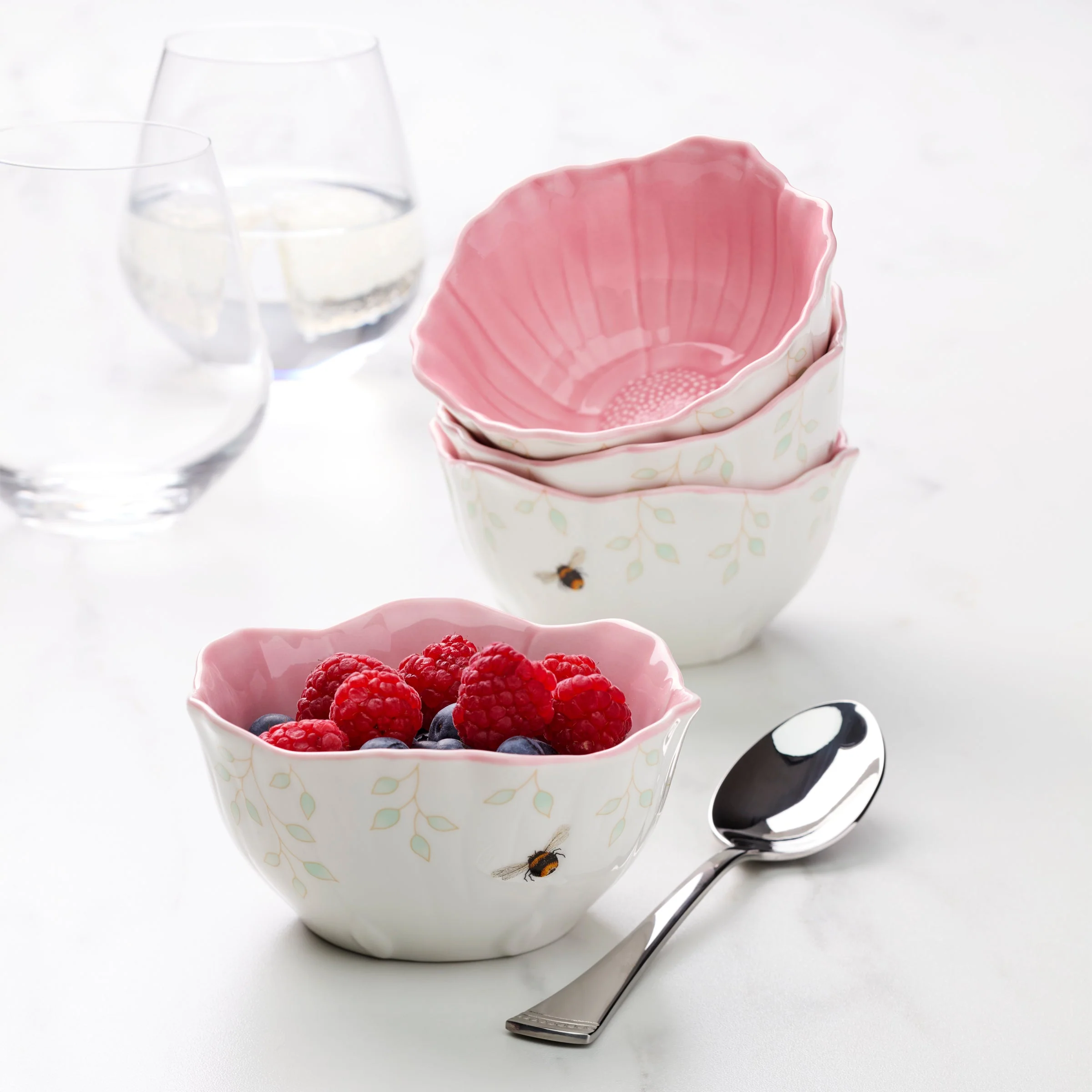 Butterfly Meadow Floral Pink Dessert Bowls, Set of 4 - Image 2