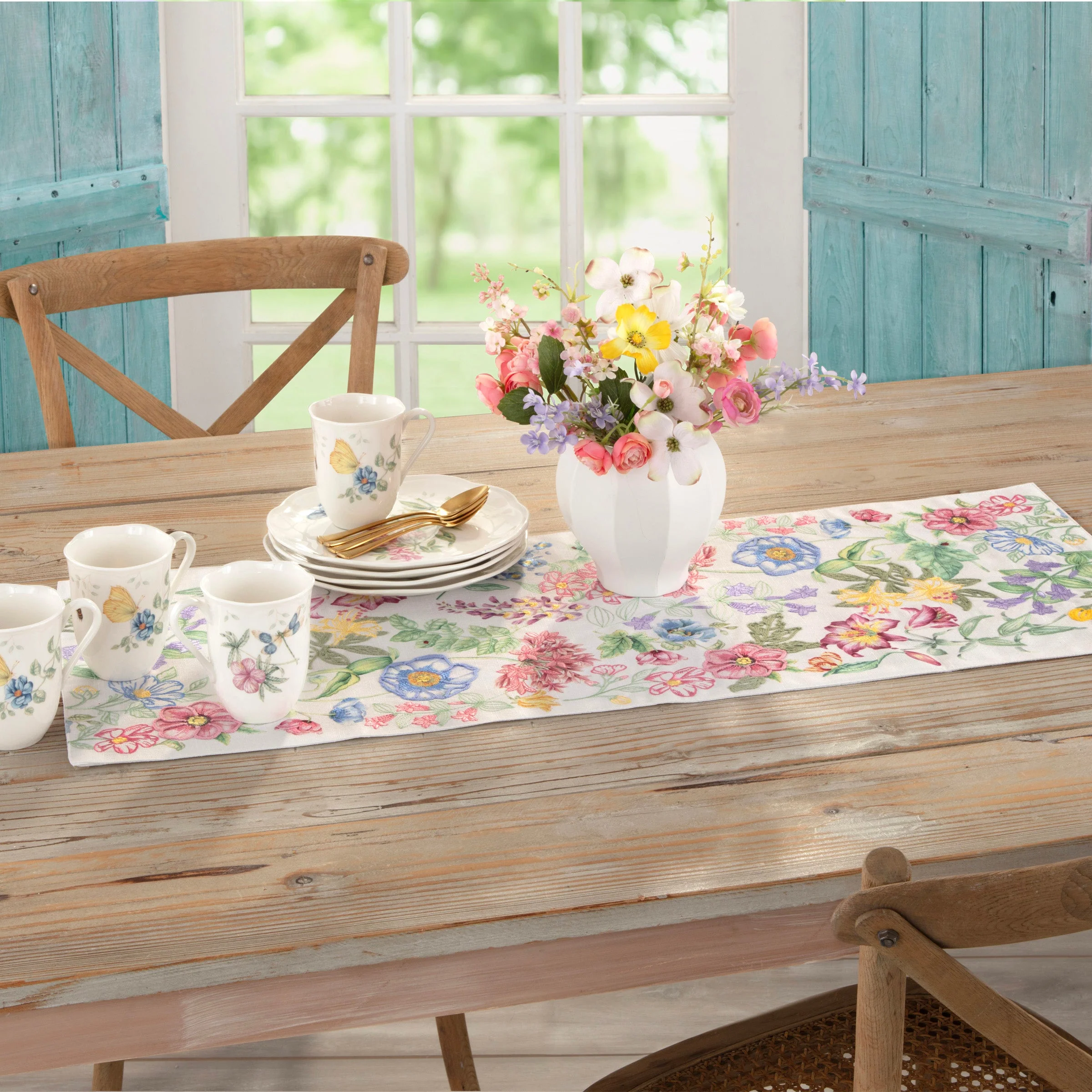 Butterfly Meadow Garden Embroidered Centerpiece Table Runner - Image 2