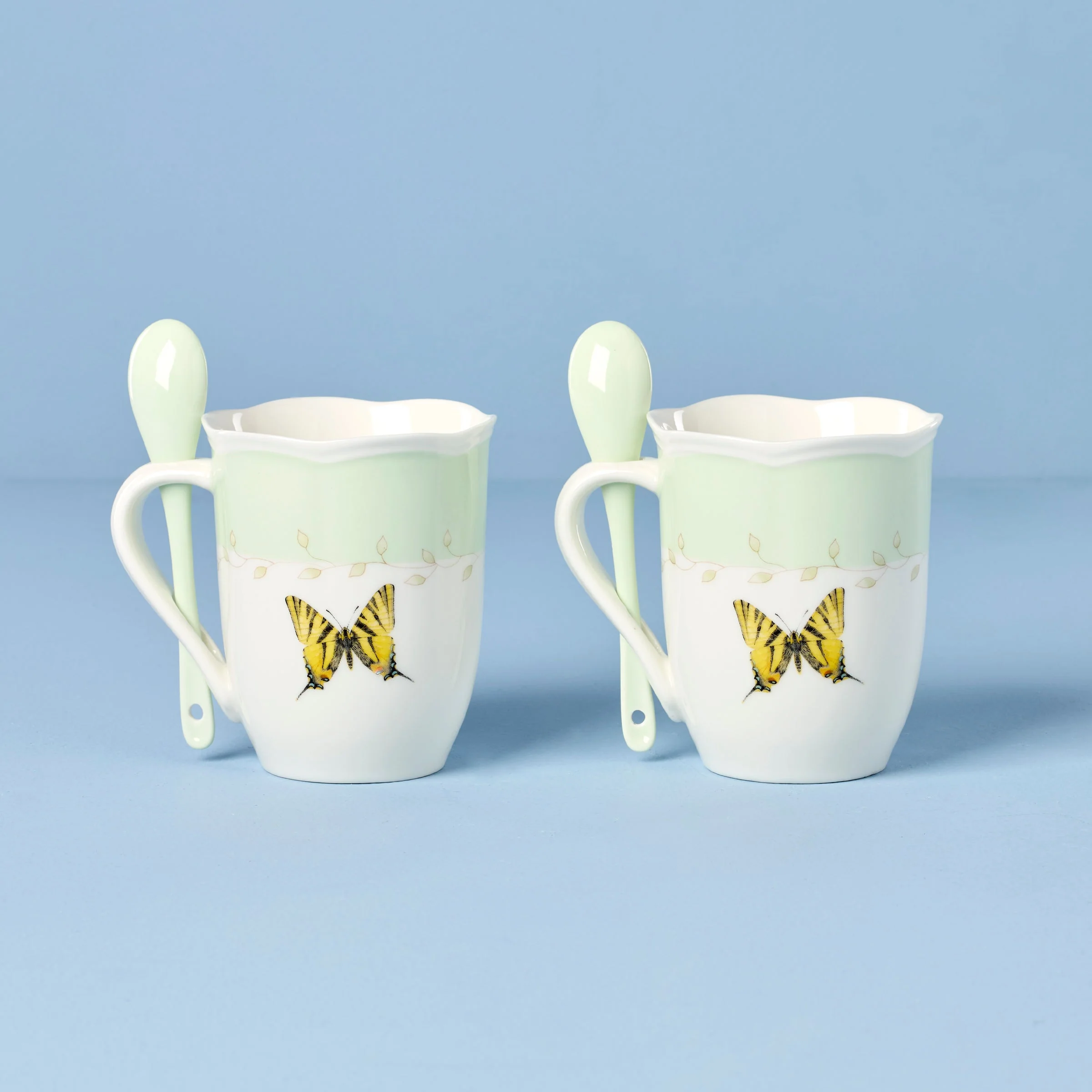 Butterfly Meadow Green Mugs with Spoons, Set of 2 - Image 2