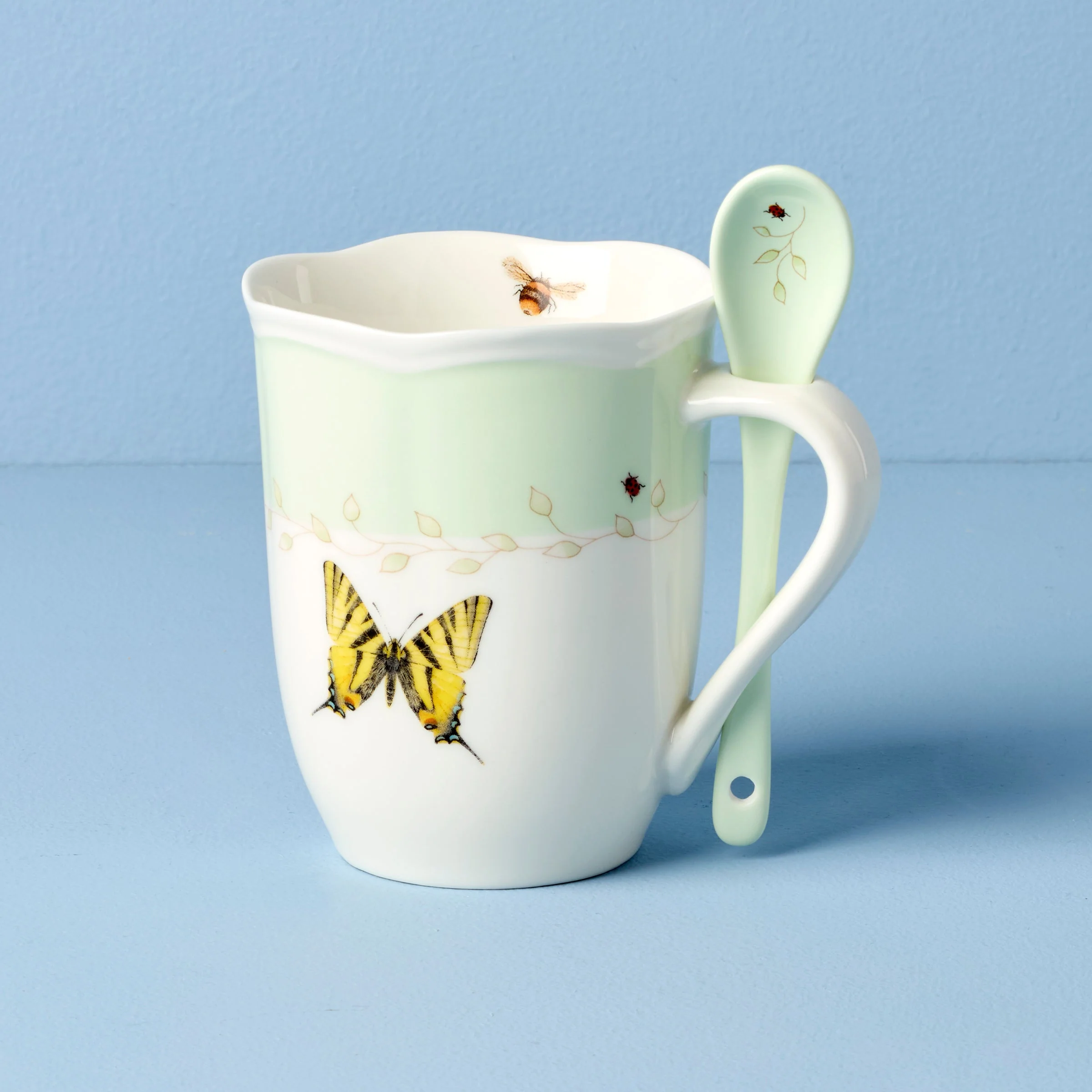 Butterfly Meadow Green Mugs with Spoons, Set of 2 - Image 3