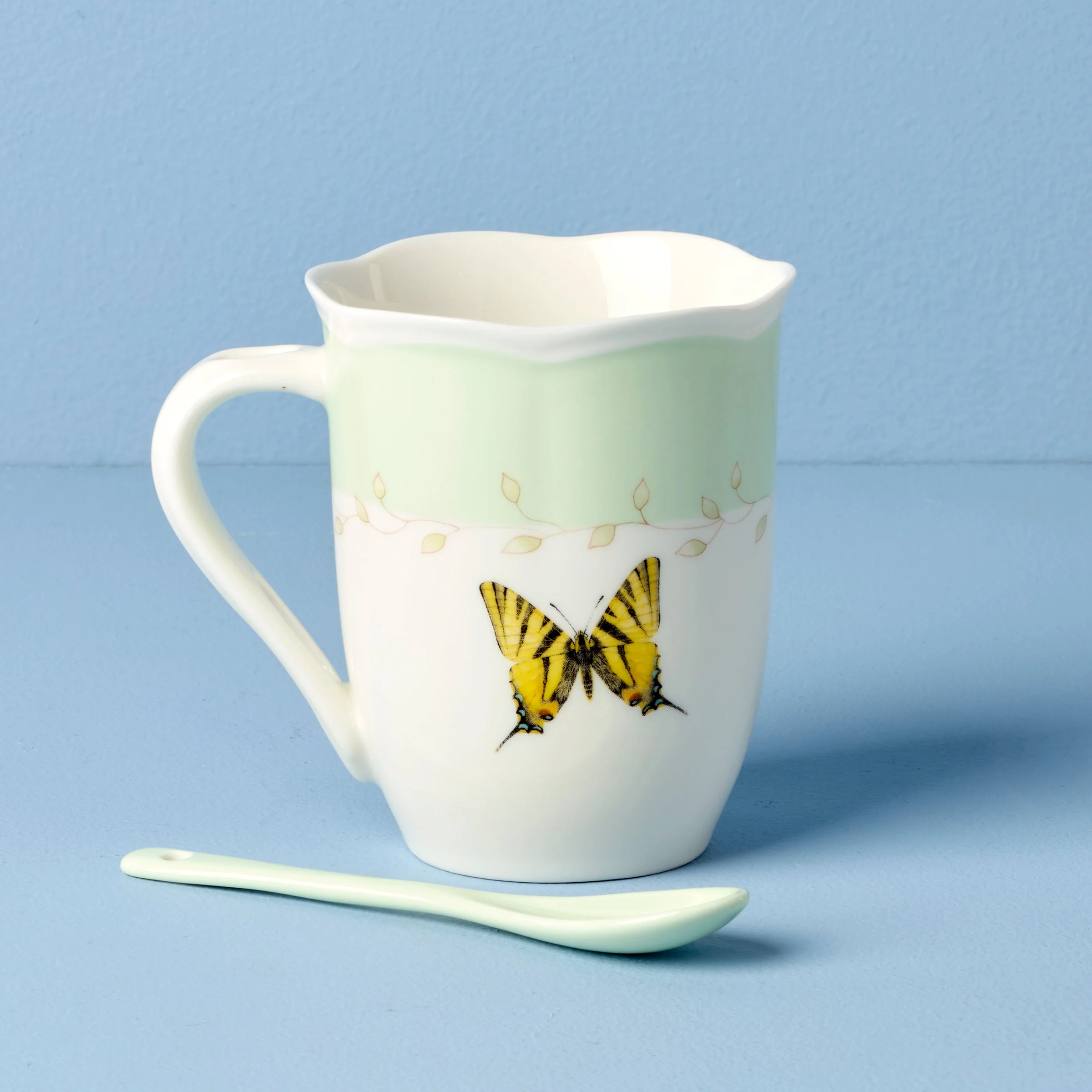 Butterfly Meadow Green Mugs with Spoons, Set of 2 - Image 4