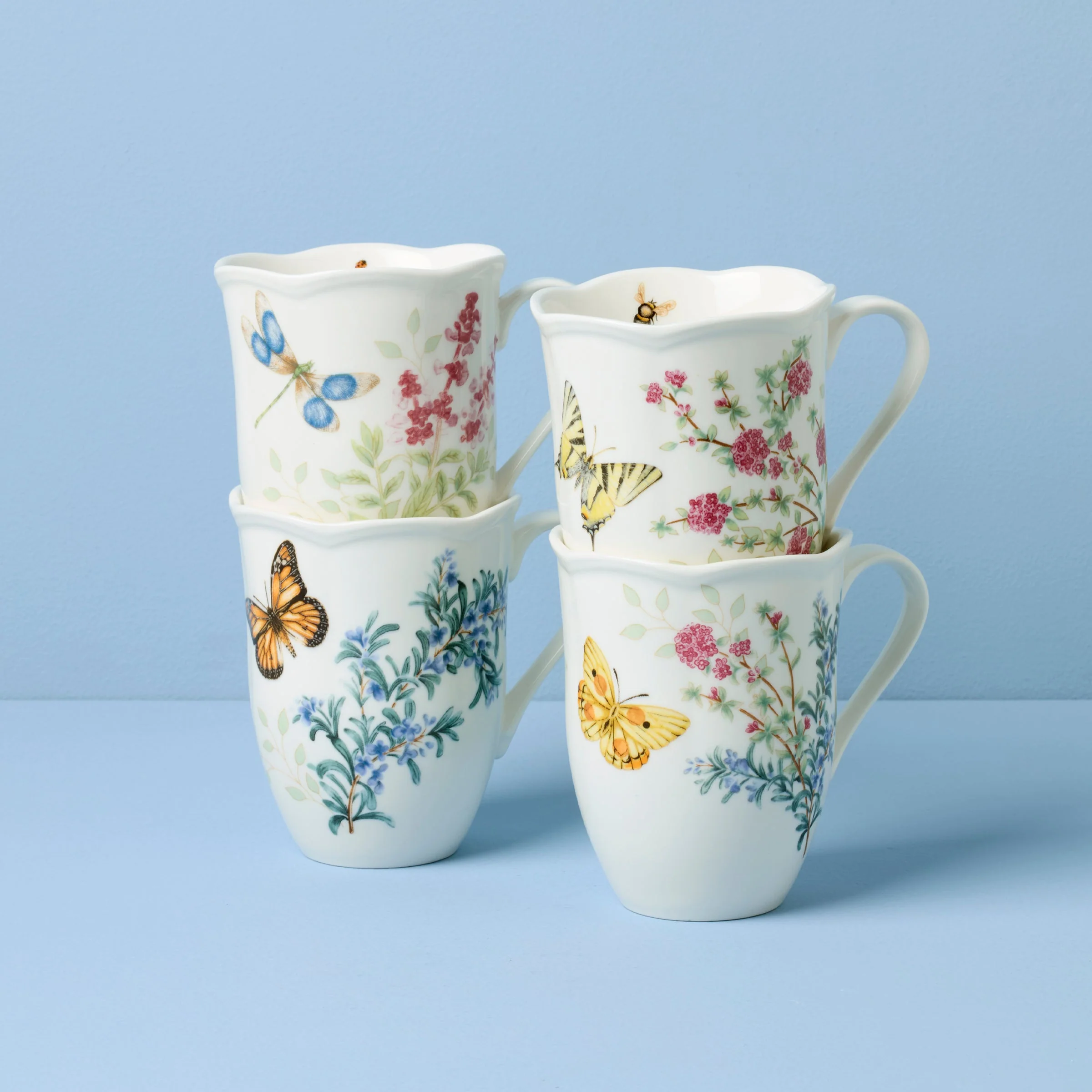 Butterfly Meadow Herbs Mugs, Set of 4