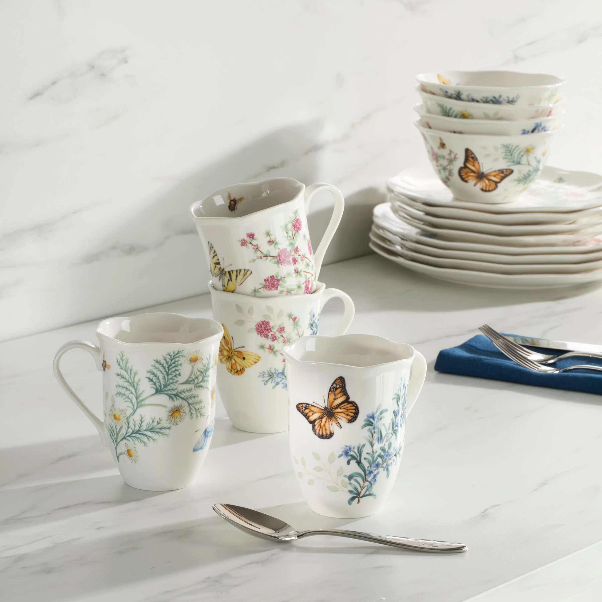 Butterfly Meadow Herbs Mugs, Set of 4 - Image 3
