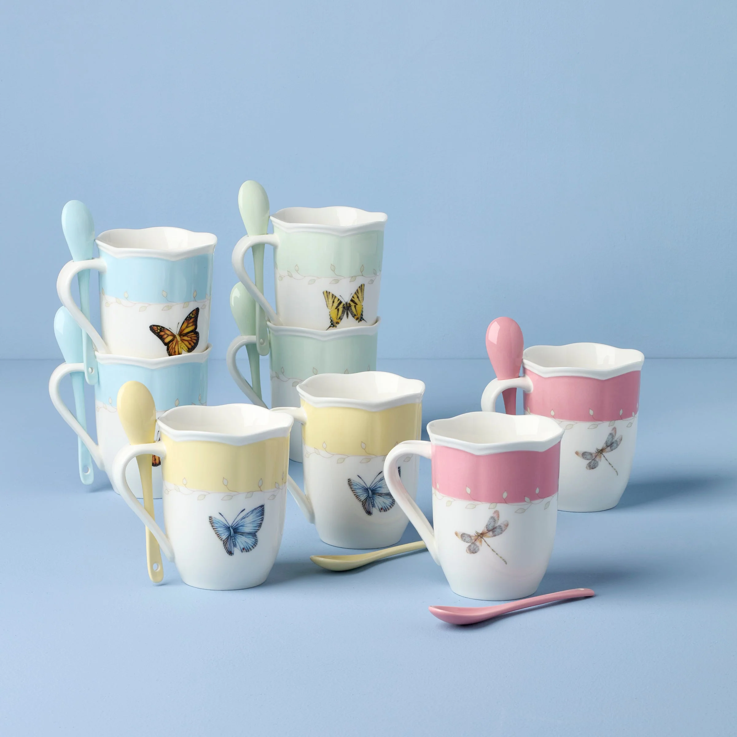 Butterfly Meadow Color Mugs with Spoons, Set of 8 - Image 2