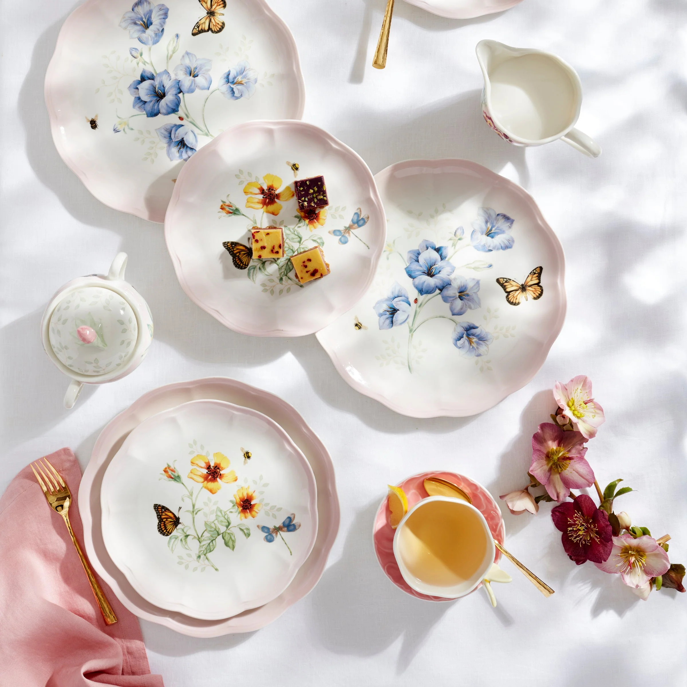 Butterfly Meadow Pink 12-Piece Dinnerware Set - Image 2