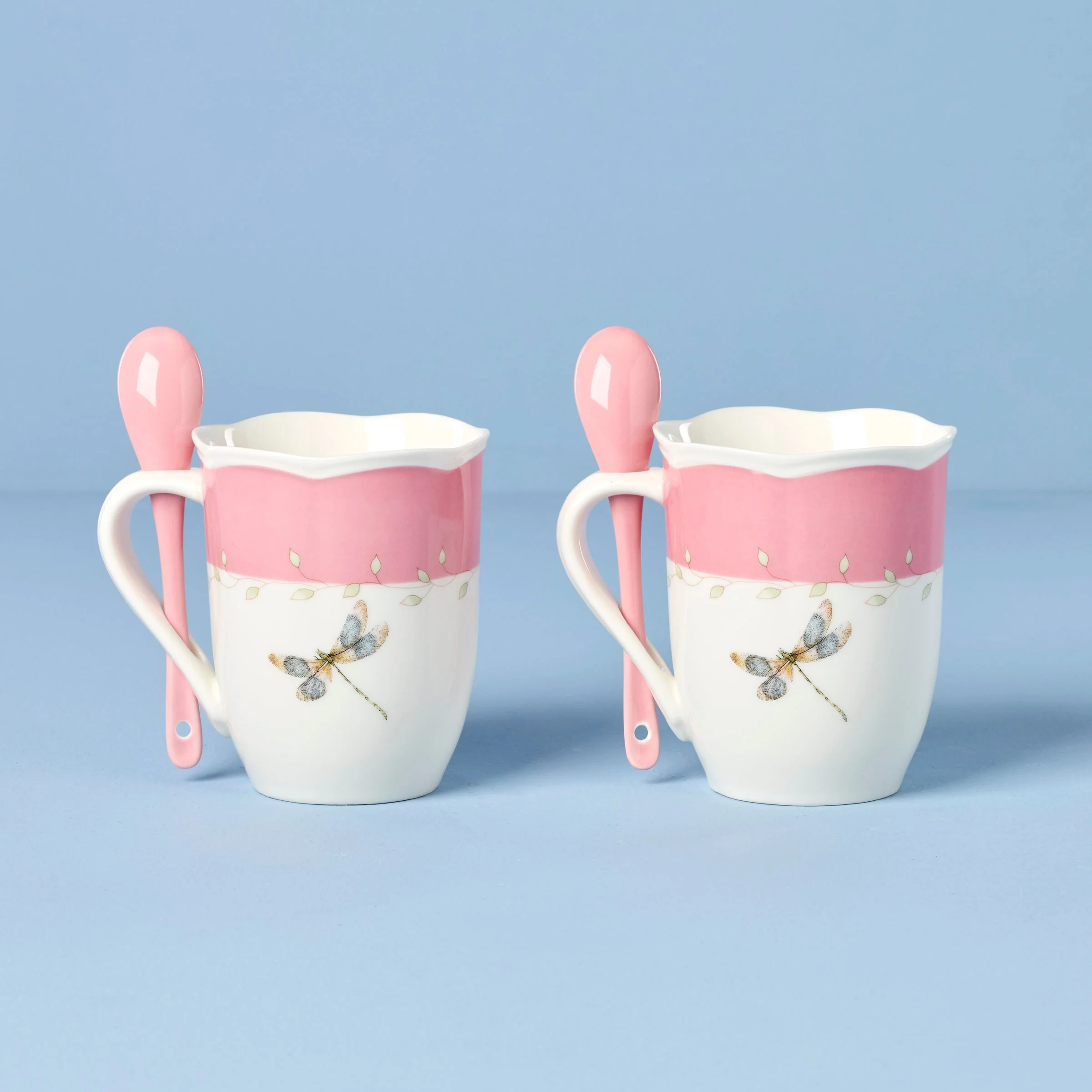 Butterfly Meadow Pink Mugs with Spoons, Set of 2 - Image 2