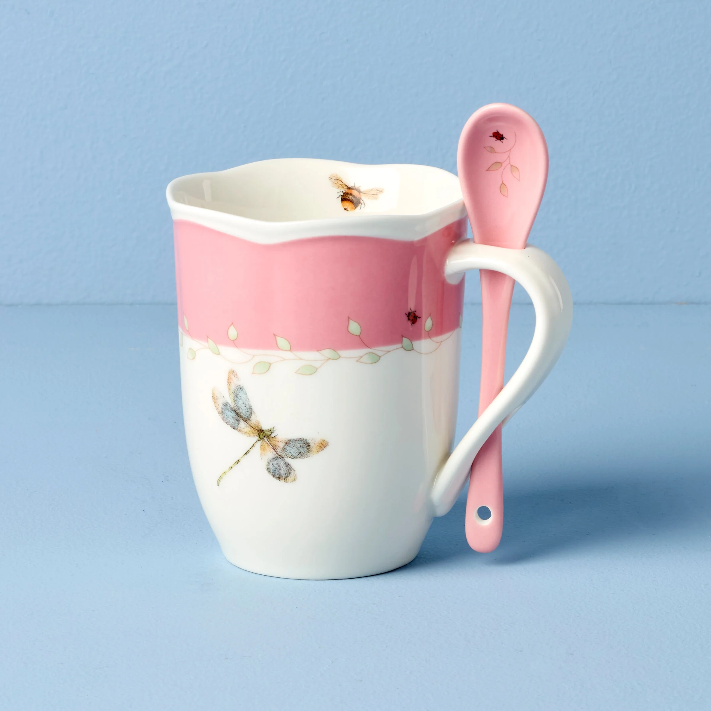 Butterfly Meadow Pink Mugs with Spoons, Set of 2 - Image 3