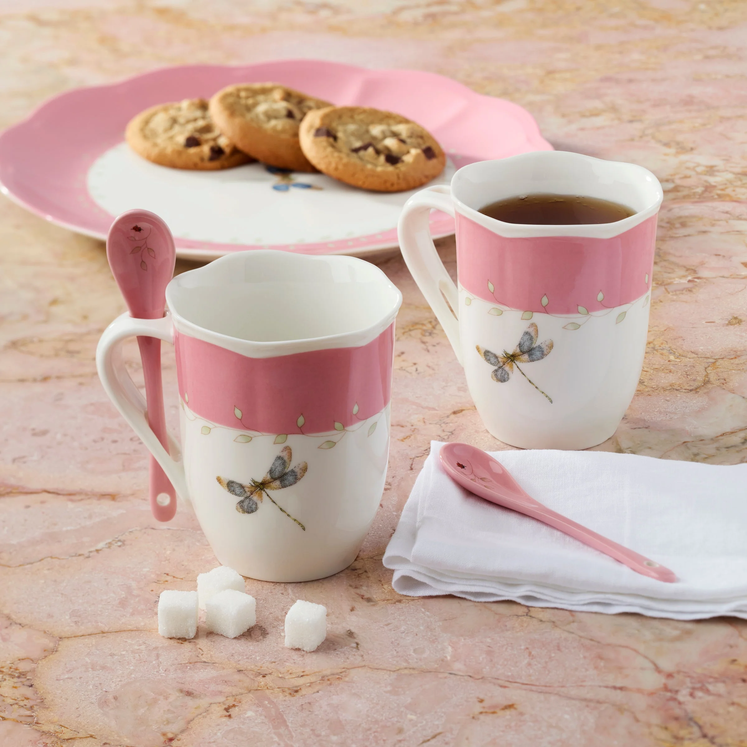 Butterfly Meadow Pink Mugs with Spoons, Set of 2 - Image 5