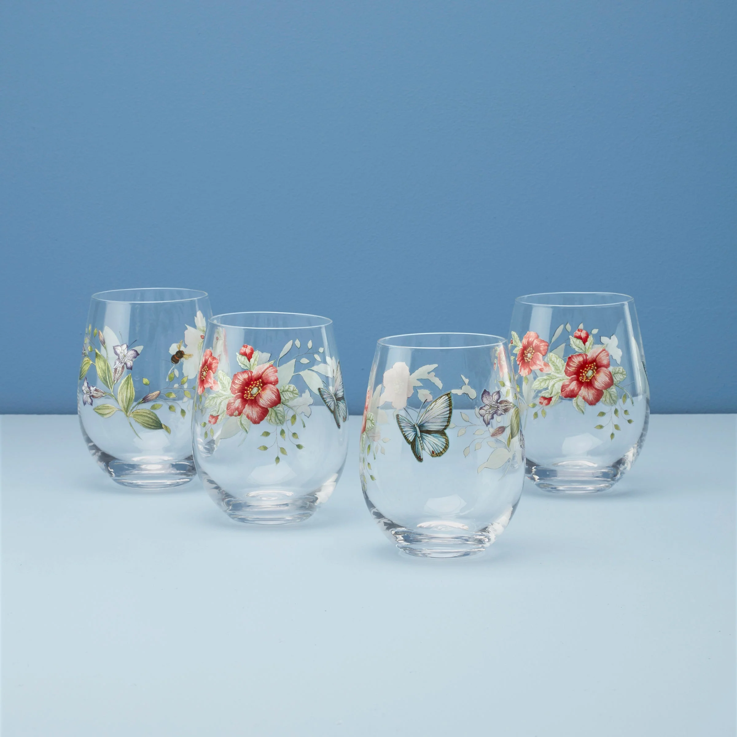 Butterfly Meadow Stemless Wine Glasses, Set of 4