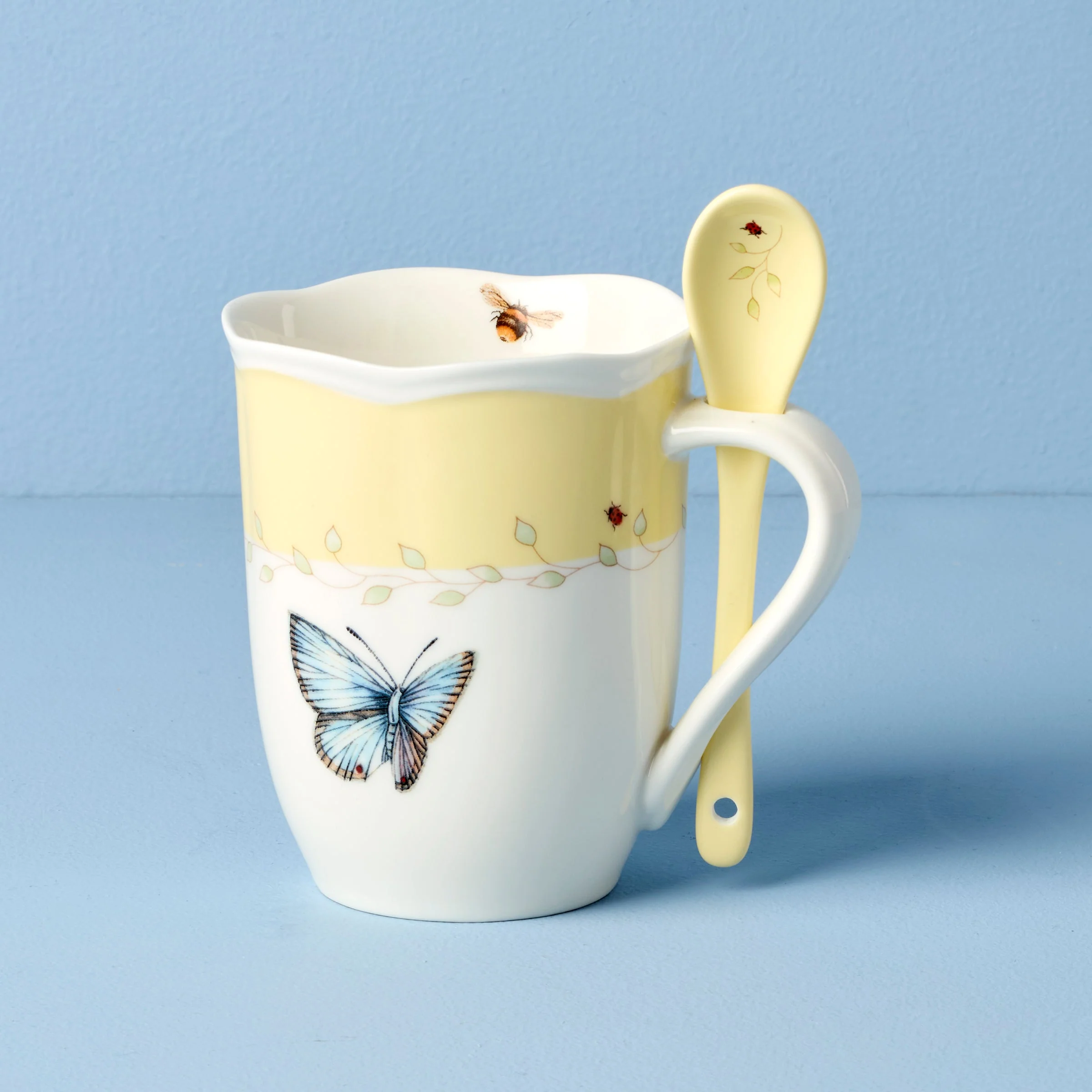 Butterfly Meadow Yellow Mugs with Spoons, Set of 2 - Image 3
