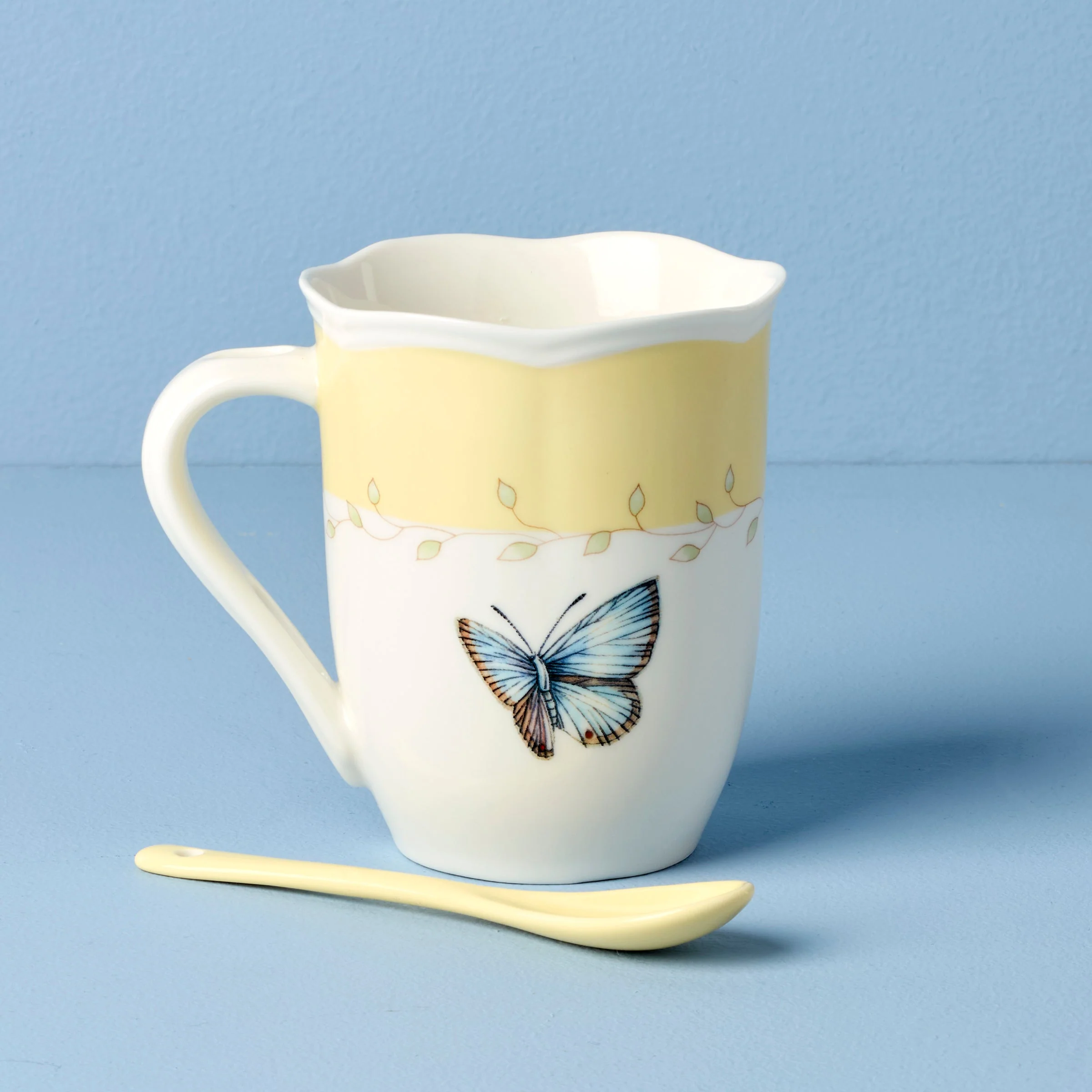 Butterfly Meadow Yellow Mugs with Spoons, Set of 2 - Image 4