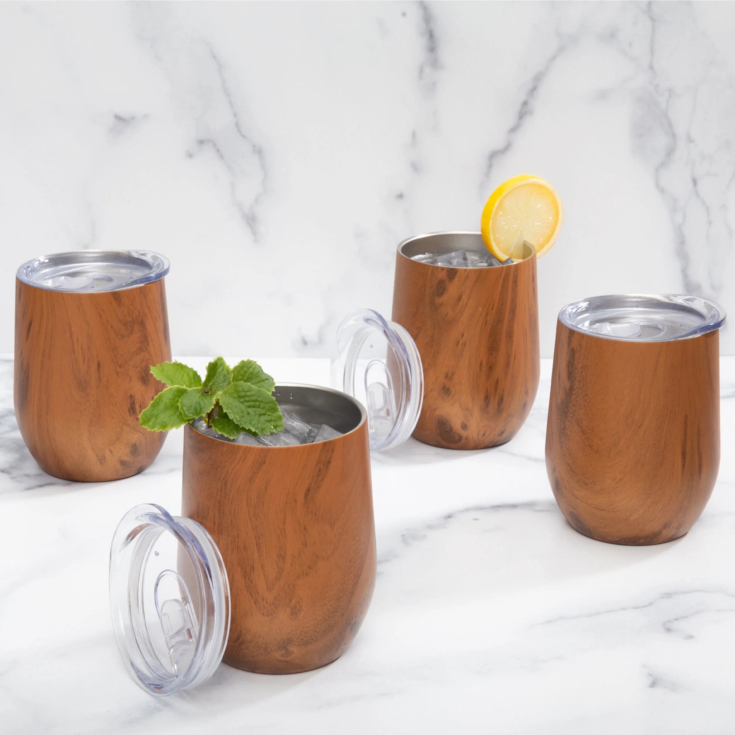 Insulated Woodgrain Wine Tumblers, Set of 4 - Image 2