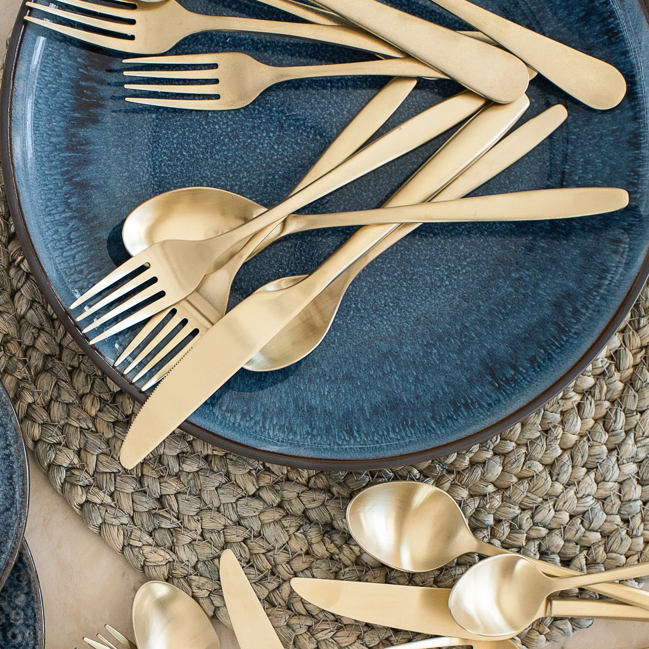 Averie Champagne Satin 20-Piece Flatware Set - Image 5