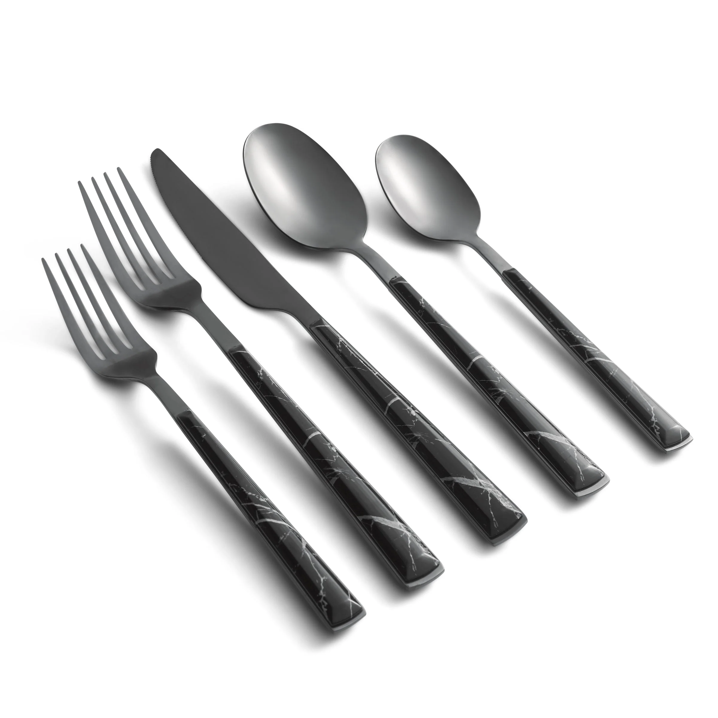 Eivin Mirror with Black Marble Handle 20-Piece Flatware Set