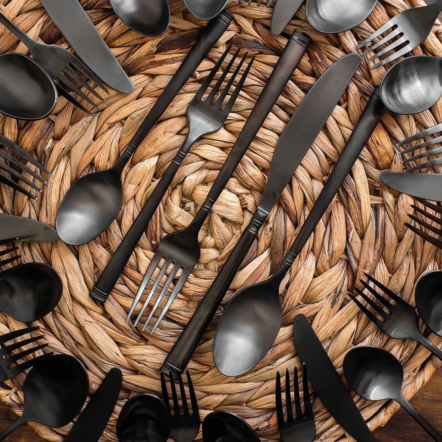 Emmy Black Satin 20-Piece Flatware Set - Image 2