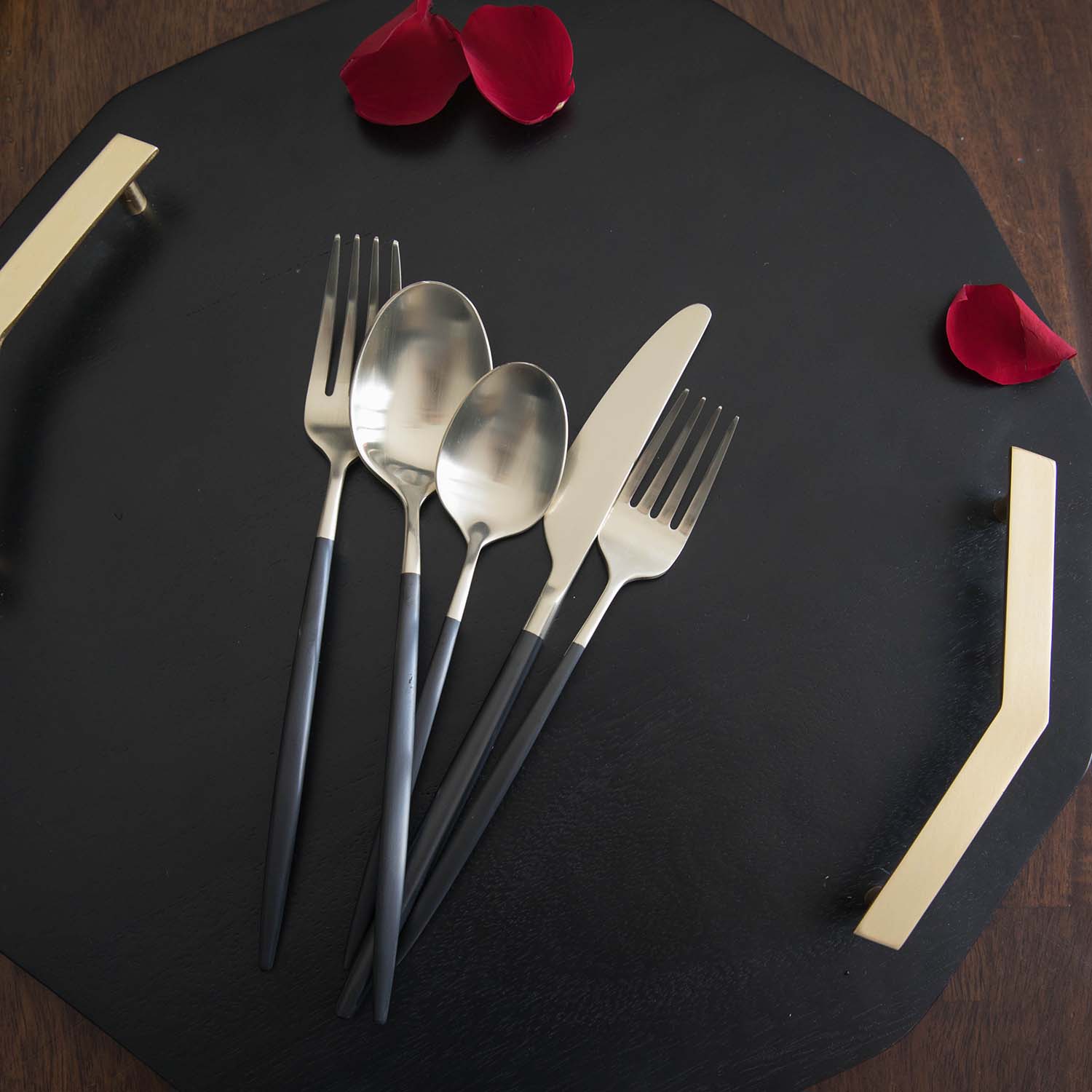 Gaze Black Champagne Satin 20-Piece Flatware Set - Image 3