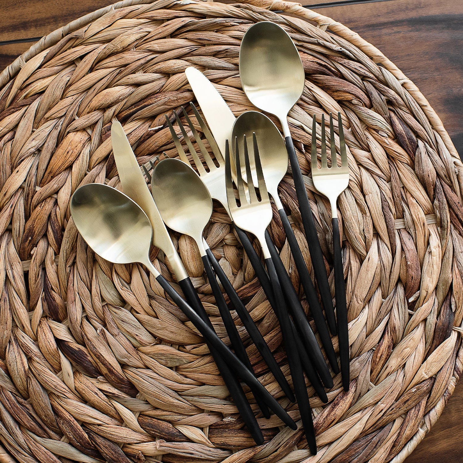 Gaze Black Champagne Satin 20-Piece Flatware Set - Image 4