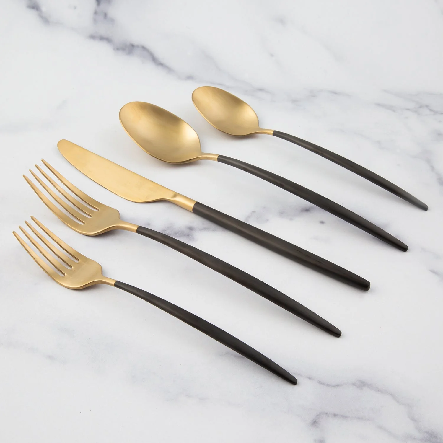Gaze Black Champagne Satin 20-Piece Flatware Set - Image 6