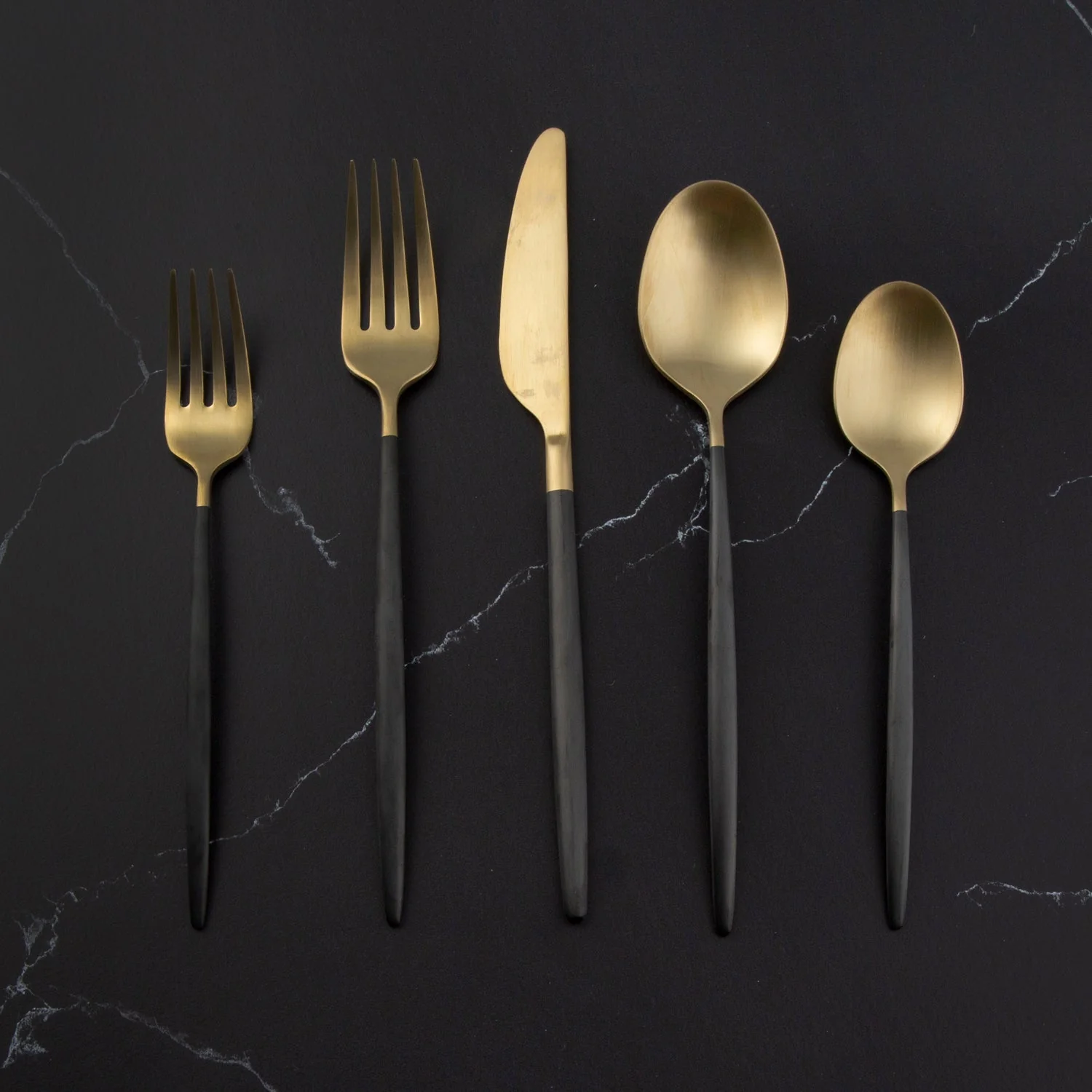 Gaze Black Champagne Satin 20-Piece Flatware Set - Image 7