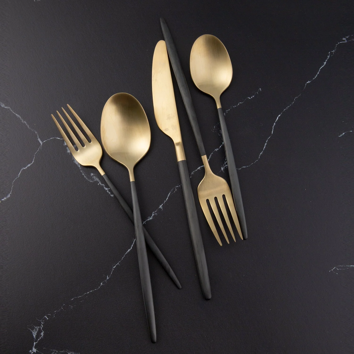 Gaze Black Champagne Satin 20-Piece Flatware Set - Image 8