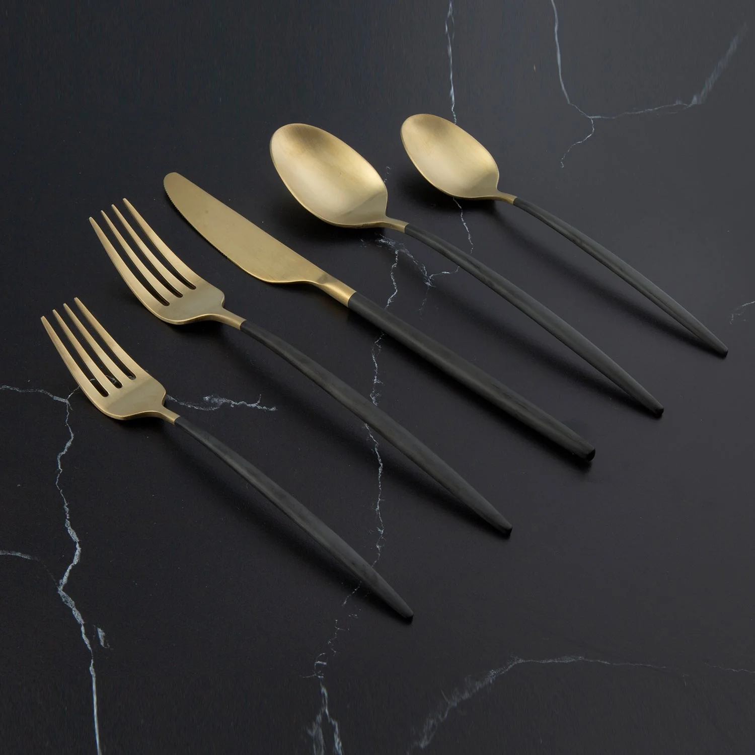 Gaze Black Champagne Satin 20-Piece Flatware Set - Image 9
