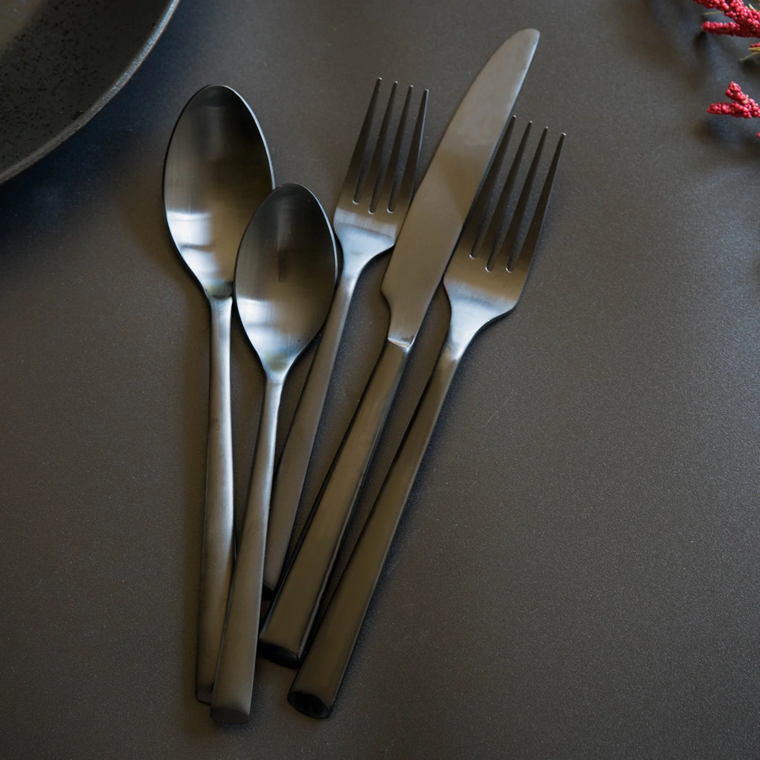 Gilda Black Satin 20-Piece Flatware Set - Image 2