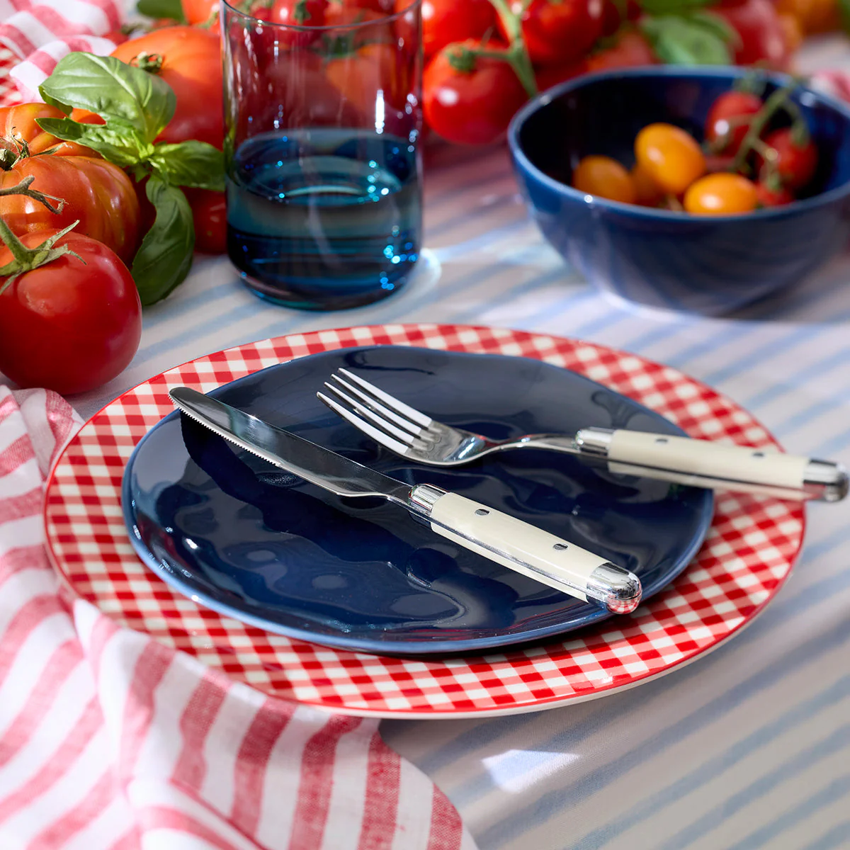 Gingham Red Dinner Plates, Set of 4 - Image 5