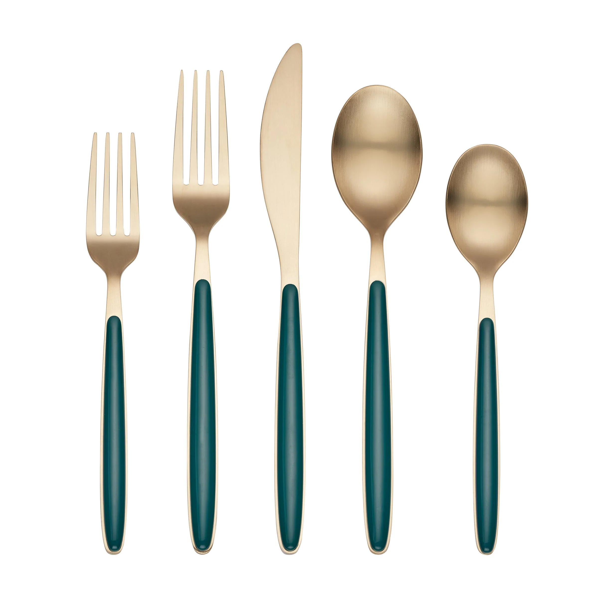 Kiernan Champagne Satin Green Handle 20-Piece Flatware Set - Image 2
