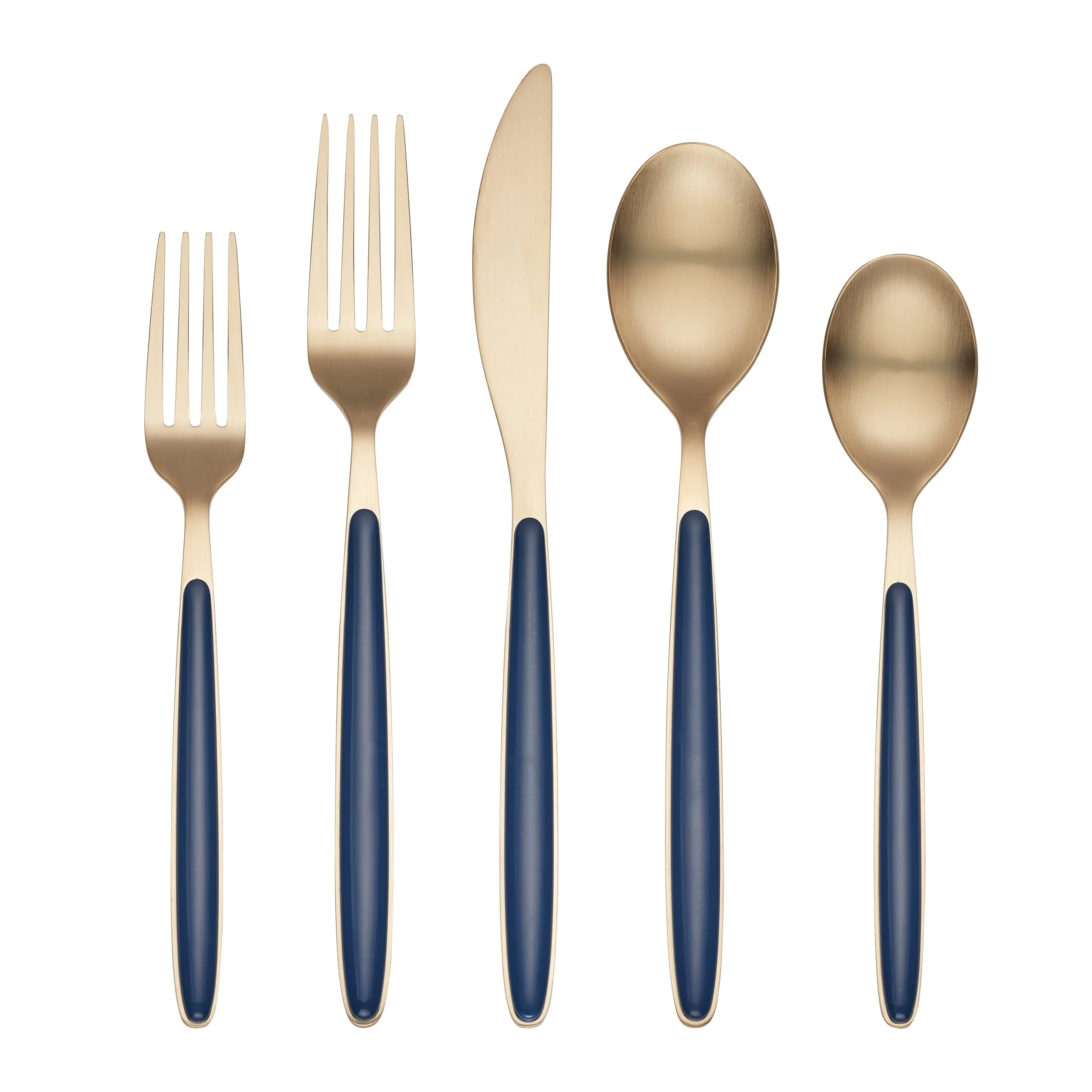 Kiernan Champagne Satin Navy Handle 20-Piece Flatware Set - Image 2