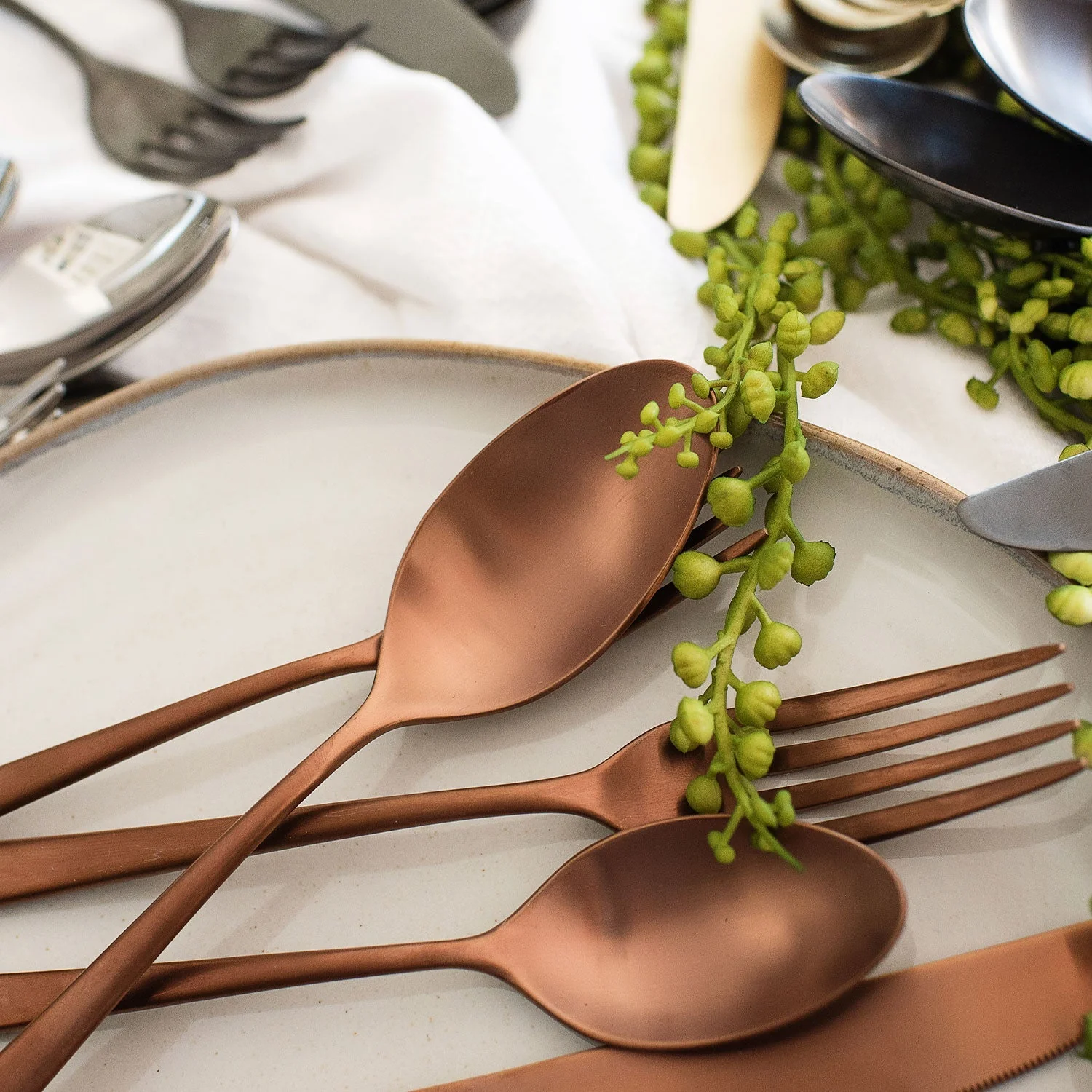 Marlise Copper Satin 20-Piece Flatware Set - Image 4