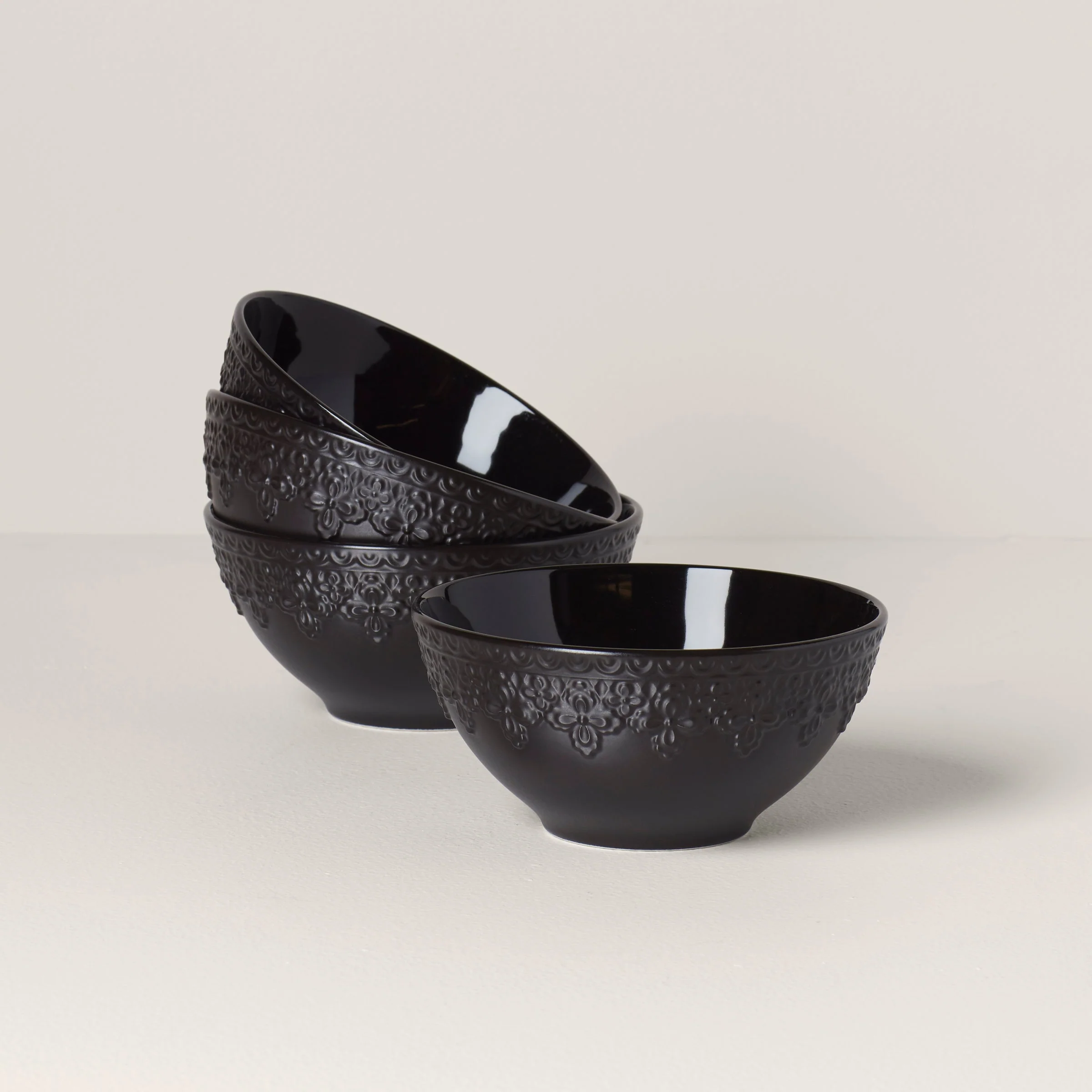 Chelse Muse Fleur Black All-Purpose Bowls, Set of 4