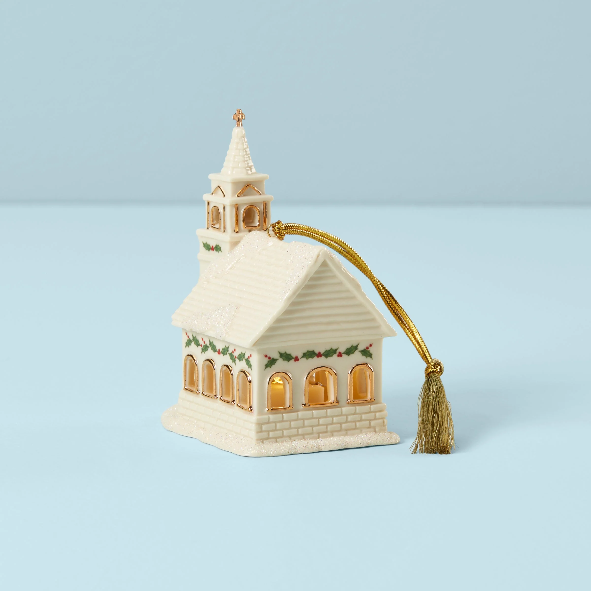 Christmas Village Church Lit Ornament - Image 2