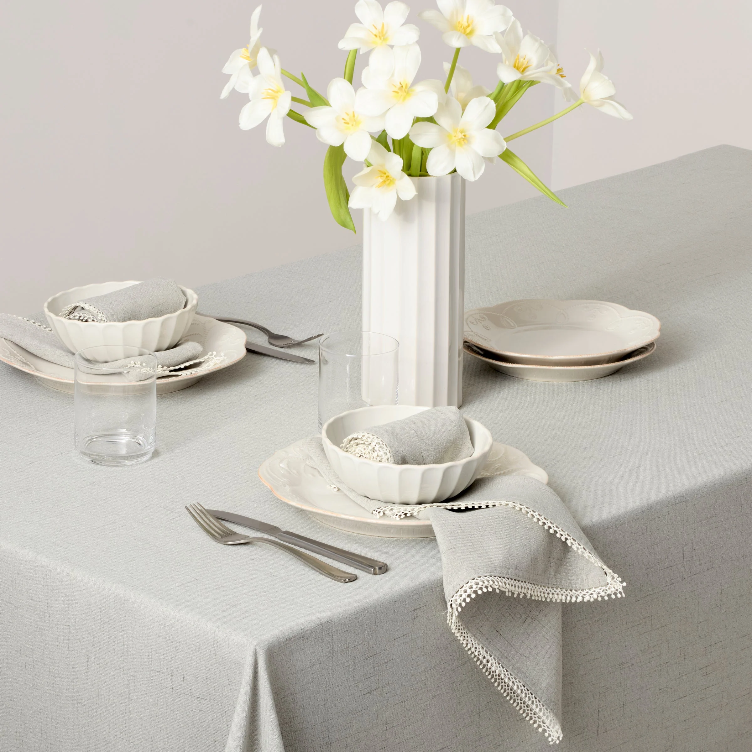 French Perle Dove Grey 60x84 Tablecloth - Image 4