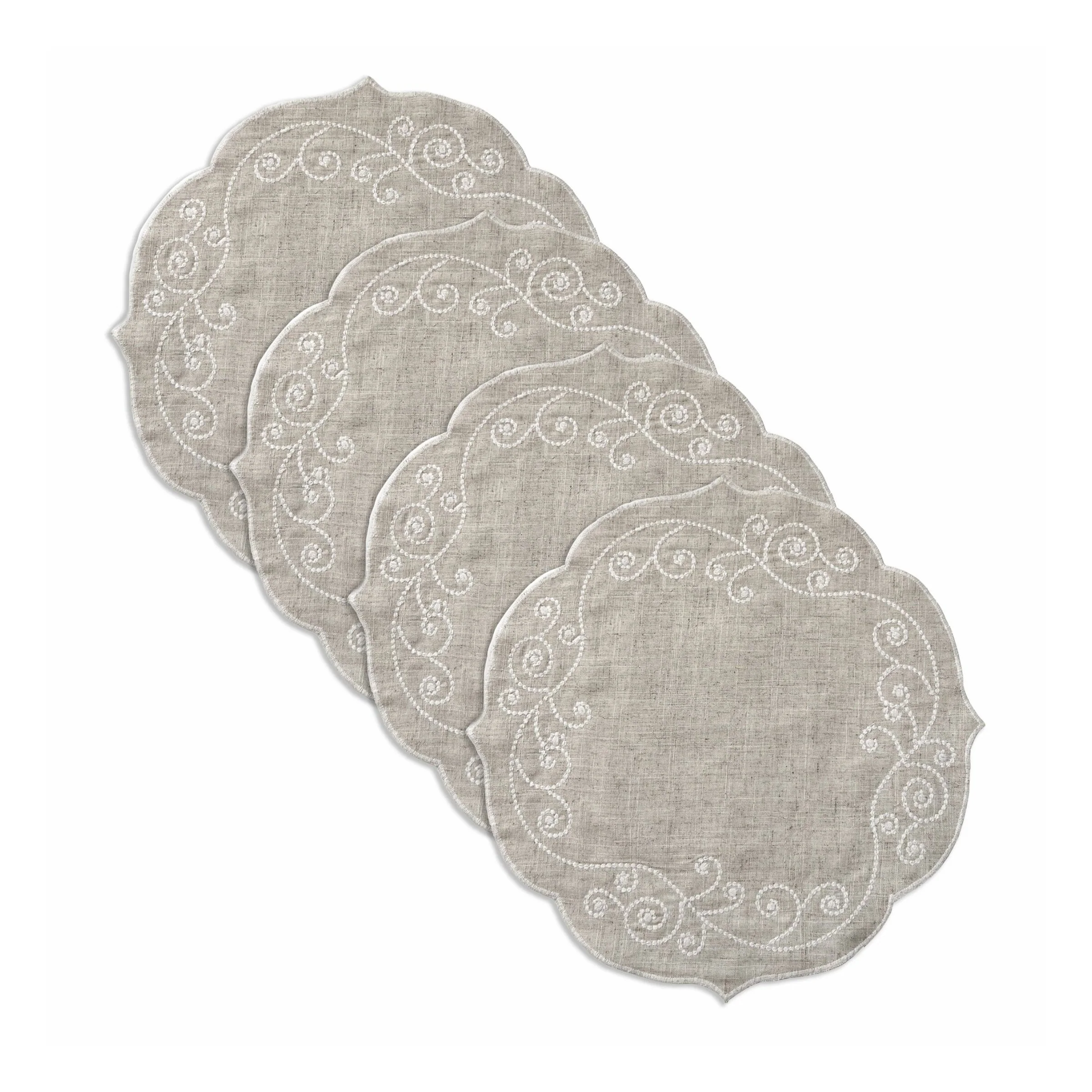 French Perle Linen Embroidered Round Placemats