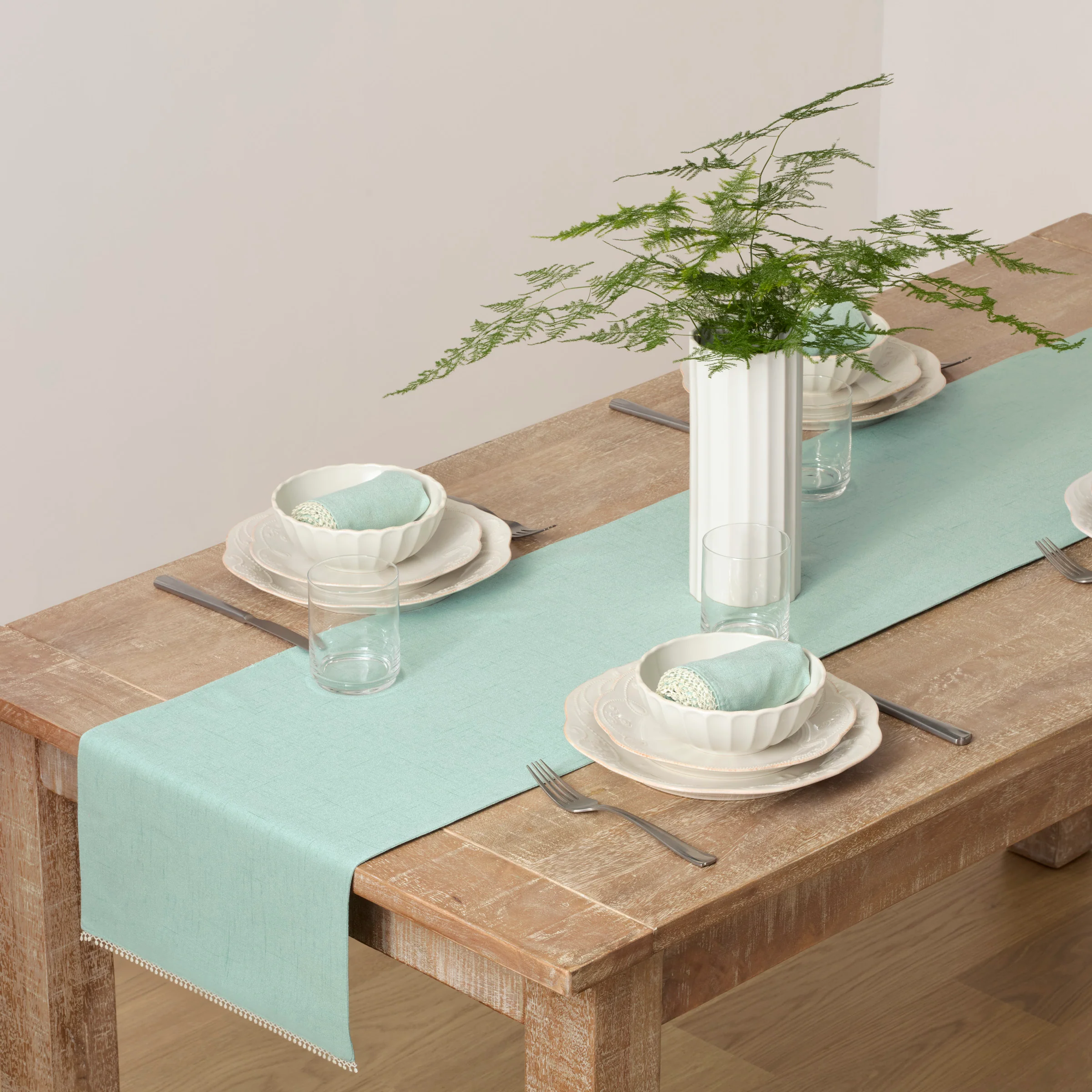 French Perle Solid Ice Blue 14x90 Table Runner