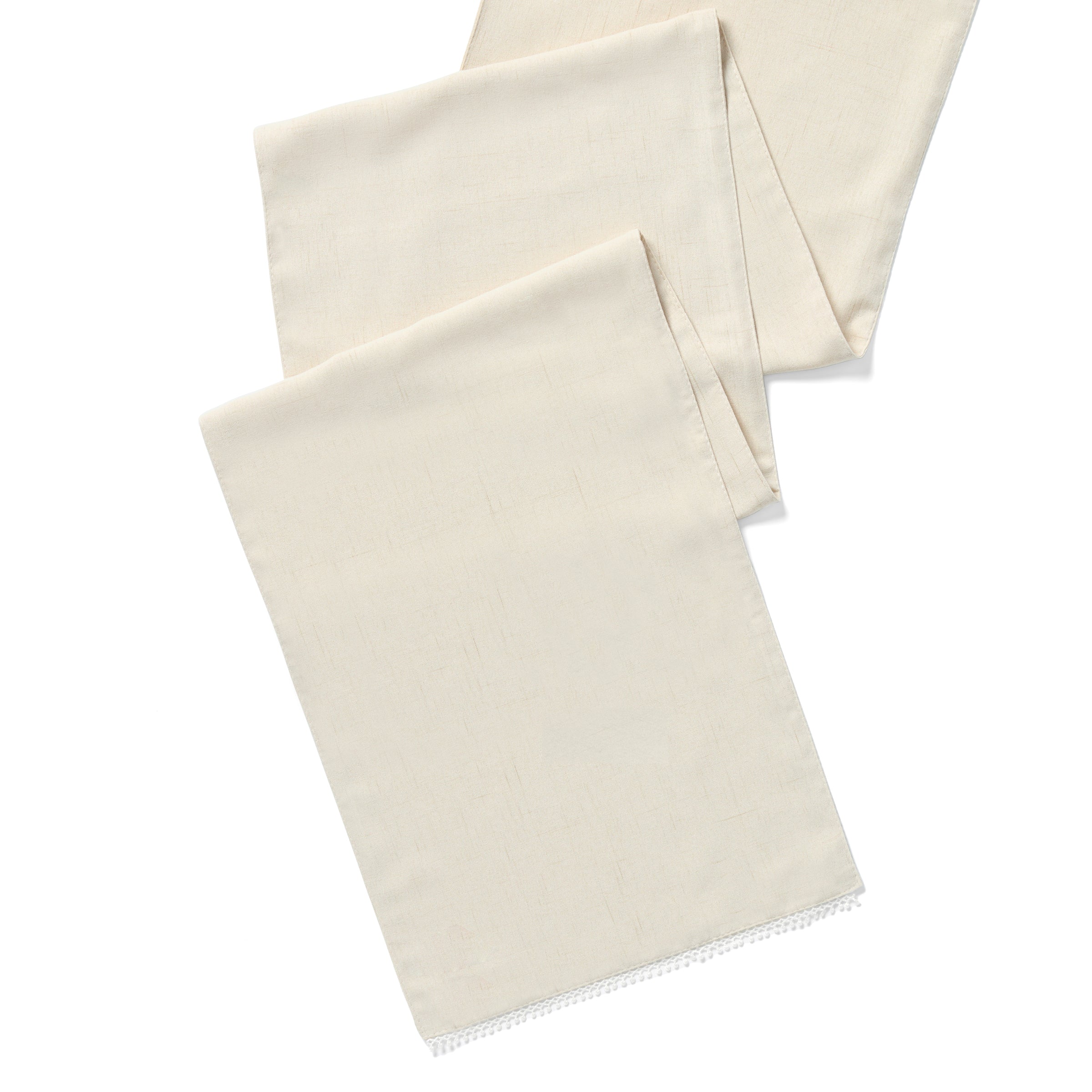 French Perle Solid Natural White 14x90 Table Runner - Image 2