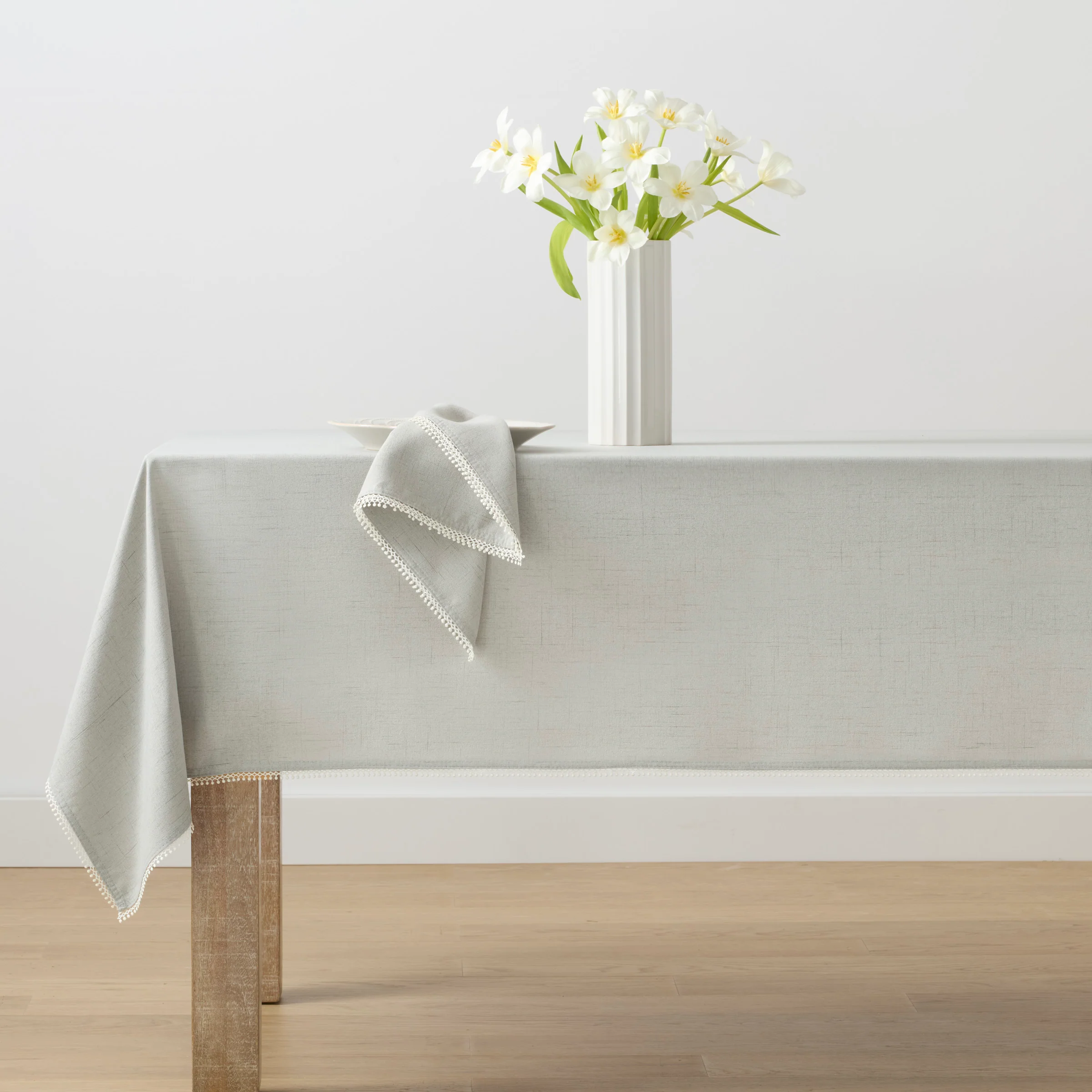 French Perle Solid Dove Grey 60x102 Tablecloth - Image 2