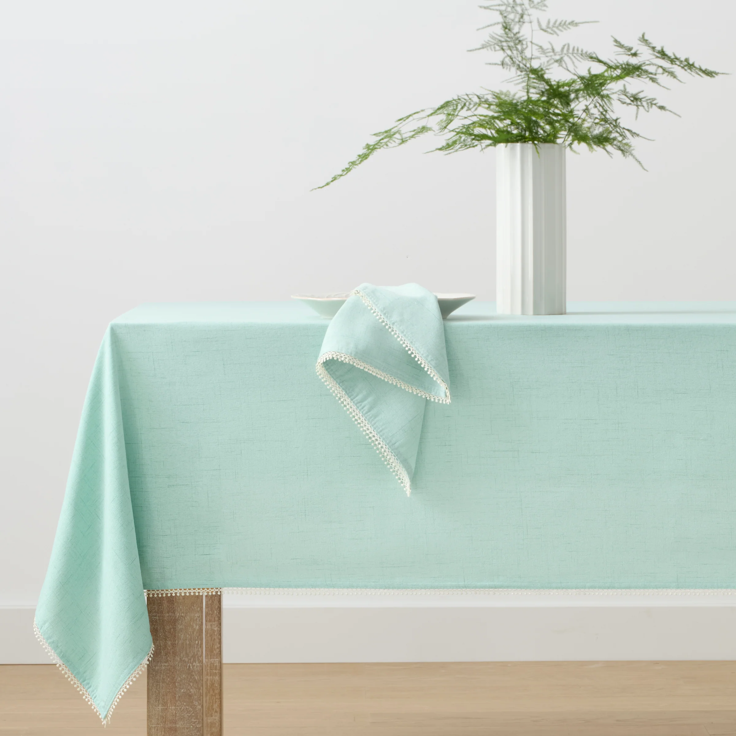French Perle Solid Ice Blue 60x120 Tablecloth - Image 2