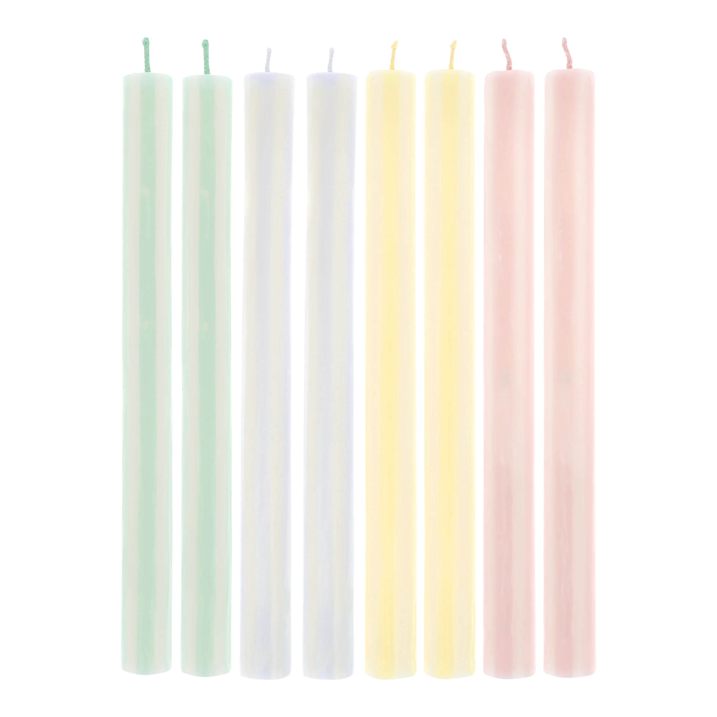 Pastel Striped Table Candles, Set of 8